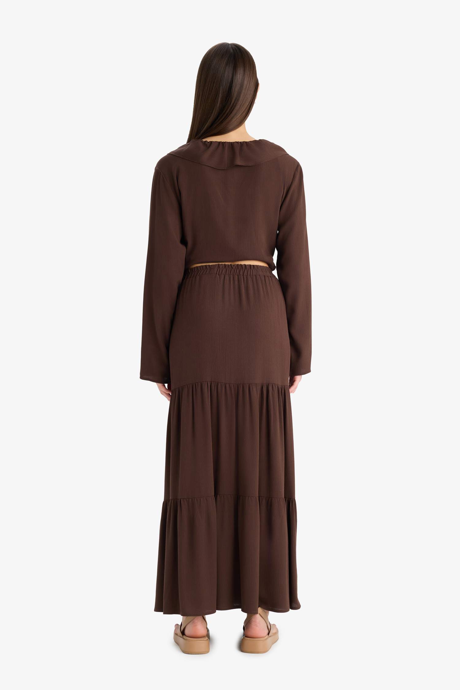 Yüksek Bel Krinkıl Viskon Maxi Etek