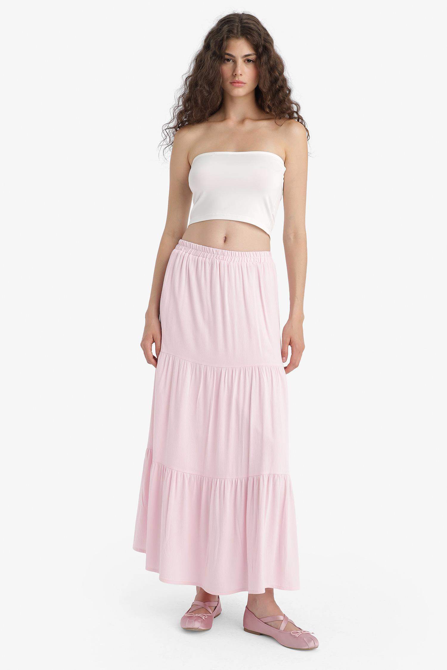 Crinkle Viscose Cotton Lined High Waist Maxi Skirt