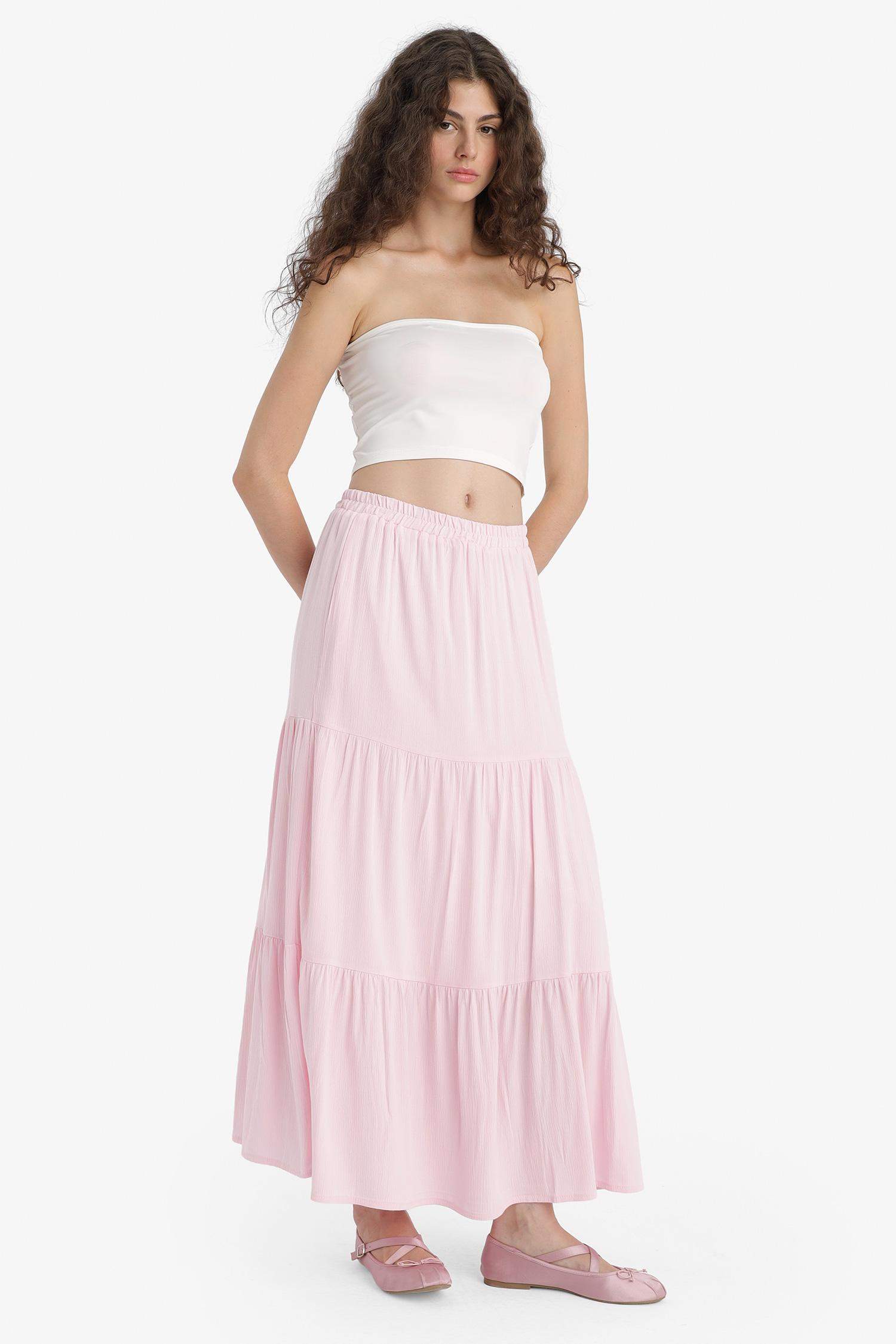 Crinkle Viscose Cotton Lined High Waist Maxi Skirt