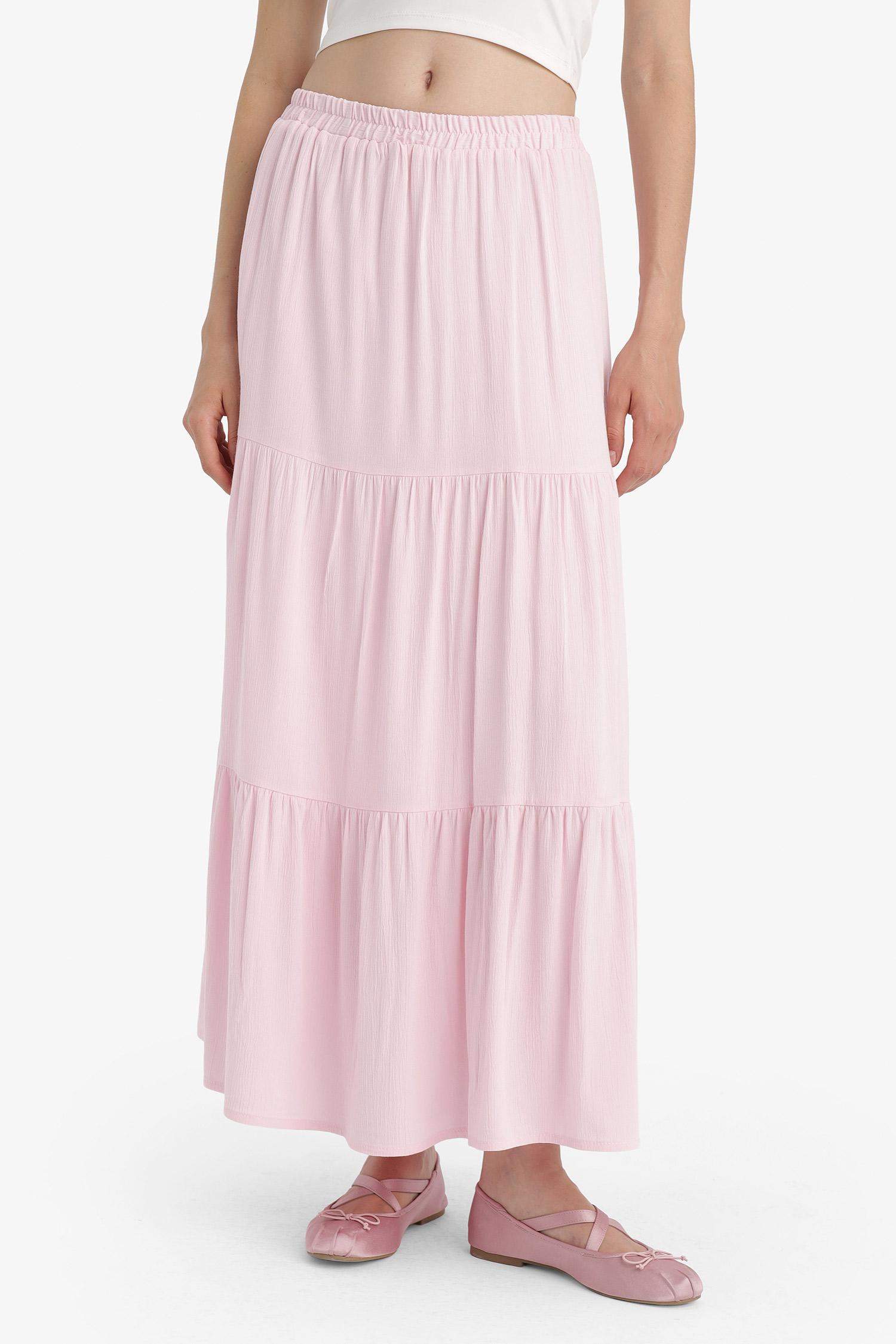 Crinkle Viscose Cotton Lined High Waist Maxi Skirt