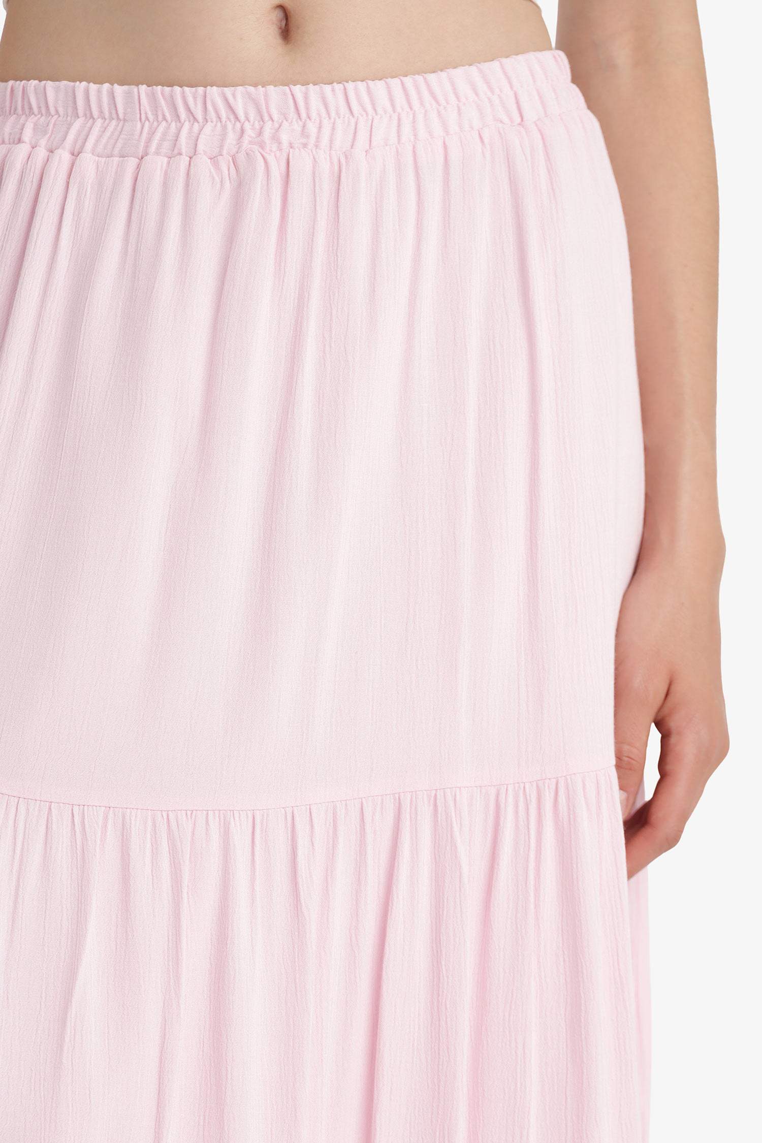 Crinkle Viscose Cotton Lined High Waist Maxi Skirt