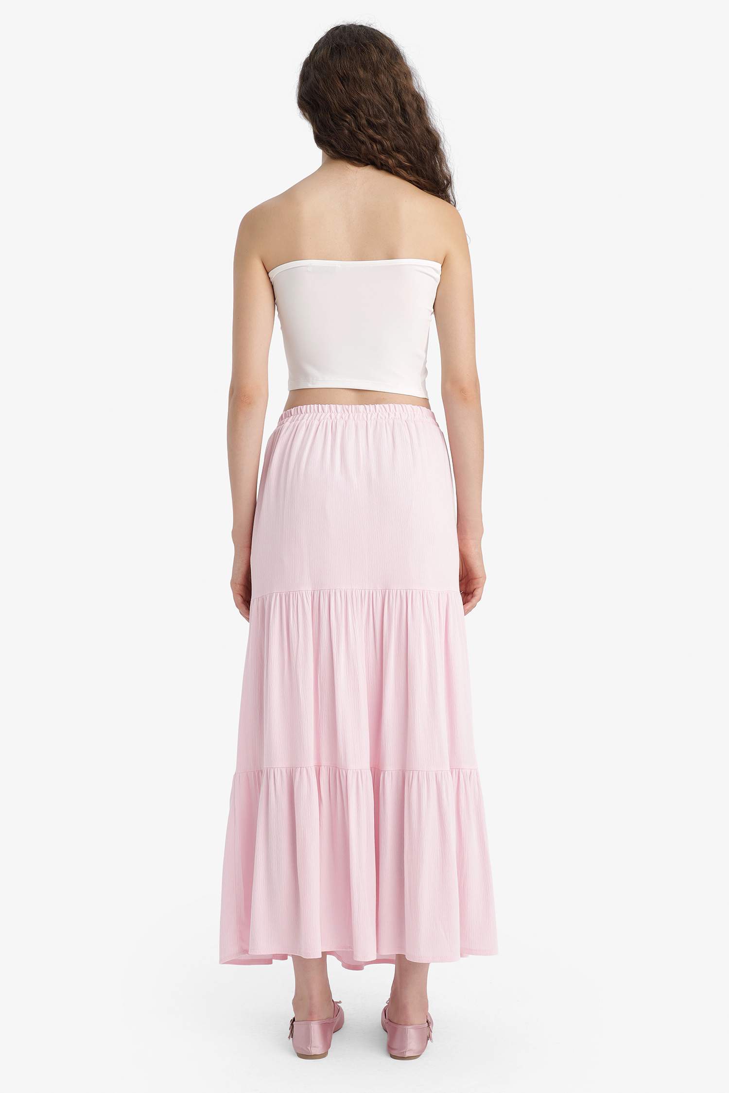 Crinkle Viscose Cotton Lined High Waist Maxi Skirt