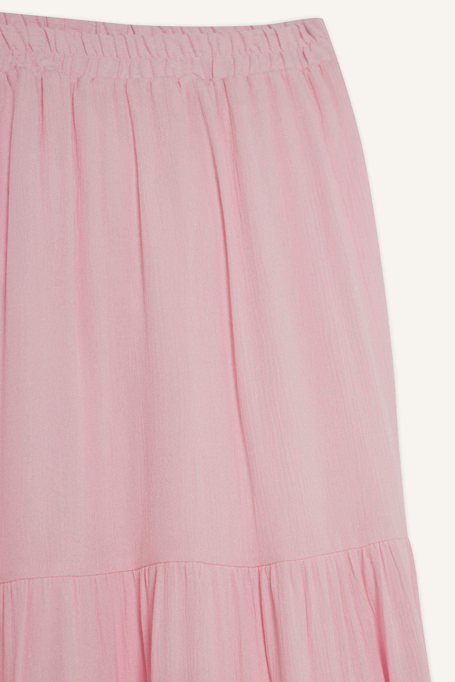 Crinkle Viscose Cotton Lined High Waist Maxi Skirt