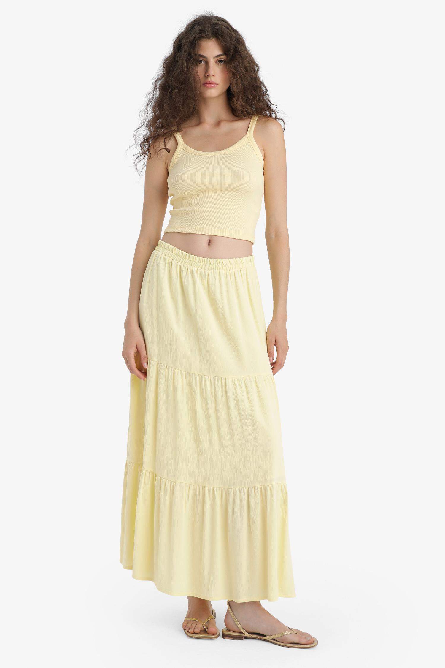 Yüksek Bel Pamuk Astarlı Krinkıl Viskon Maxi Etek