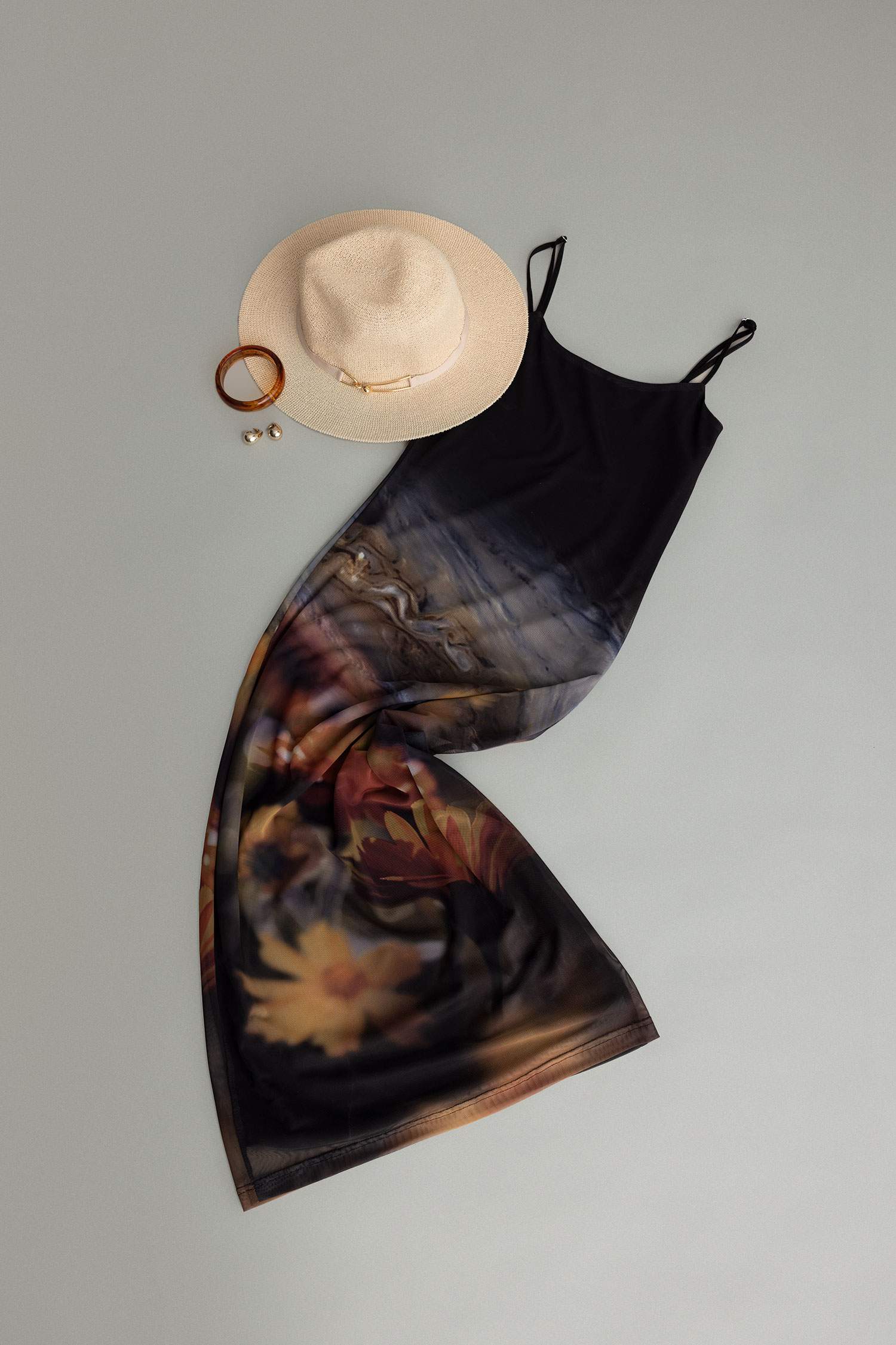 Bodycon Vücudu Saran Askılı Desenli Tül Askılı Maxi Elbise