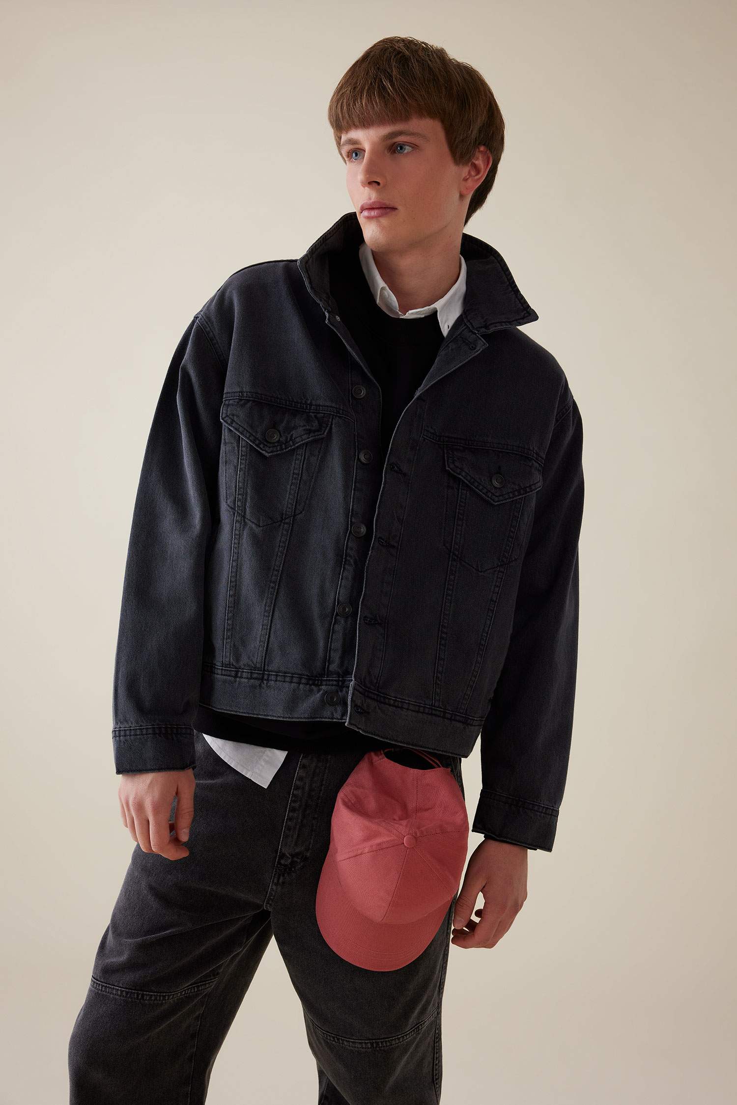 %100 Pamuk Oversize Geniş Kalıp Polo Yaka Düğmeli Cepli Yıkamalı Denim Ceket