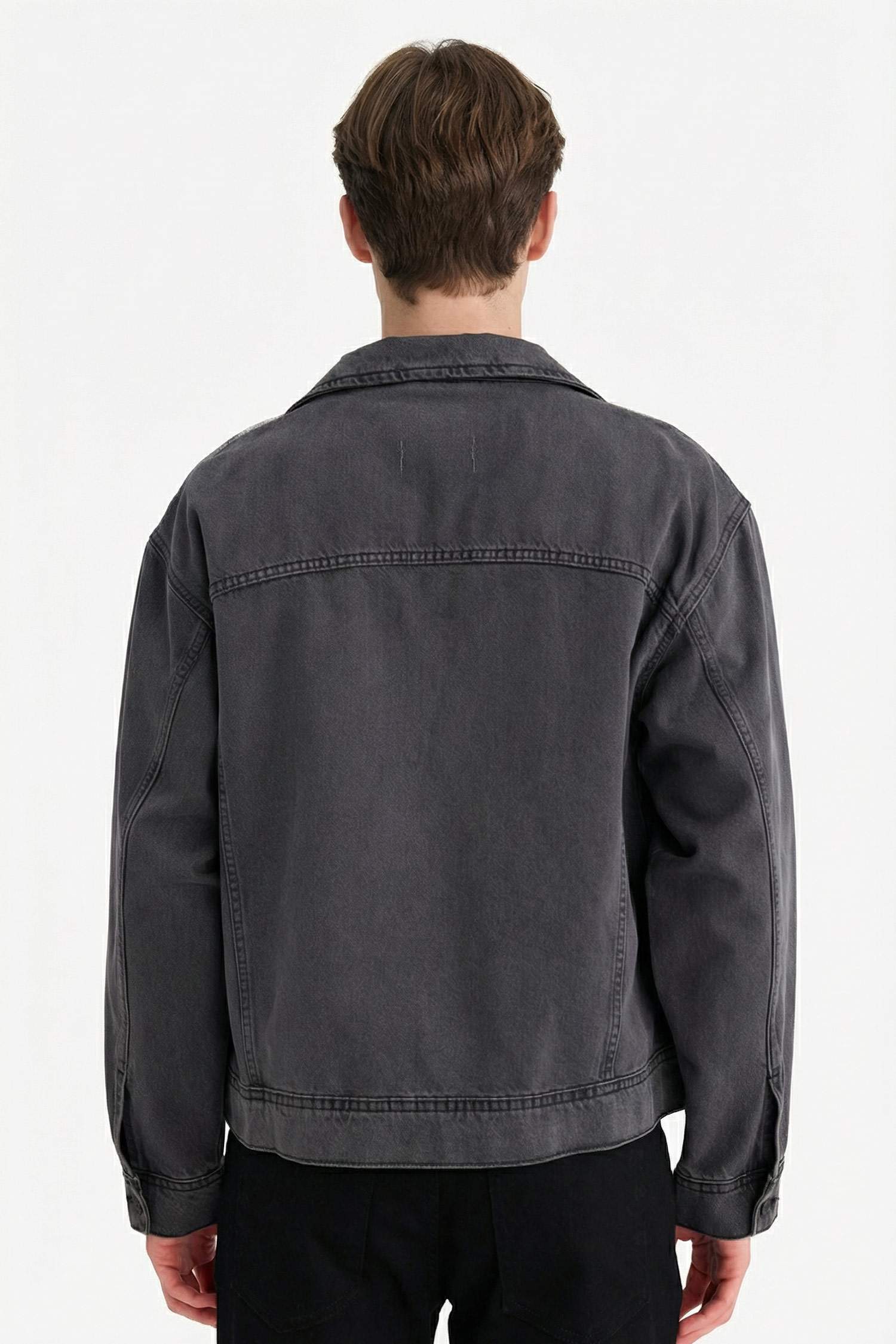 %100 Pamuk Oversize Geniş Kalıp Polo Yaka Düğmeli Cepli Yıkamalı Denim Ceket