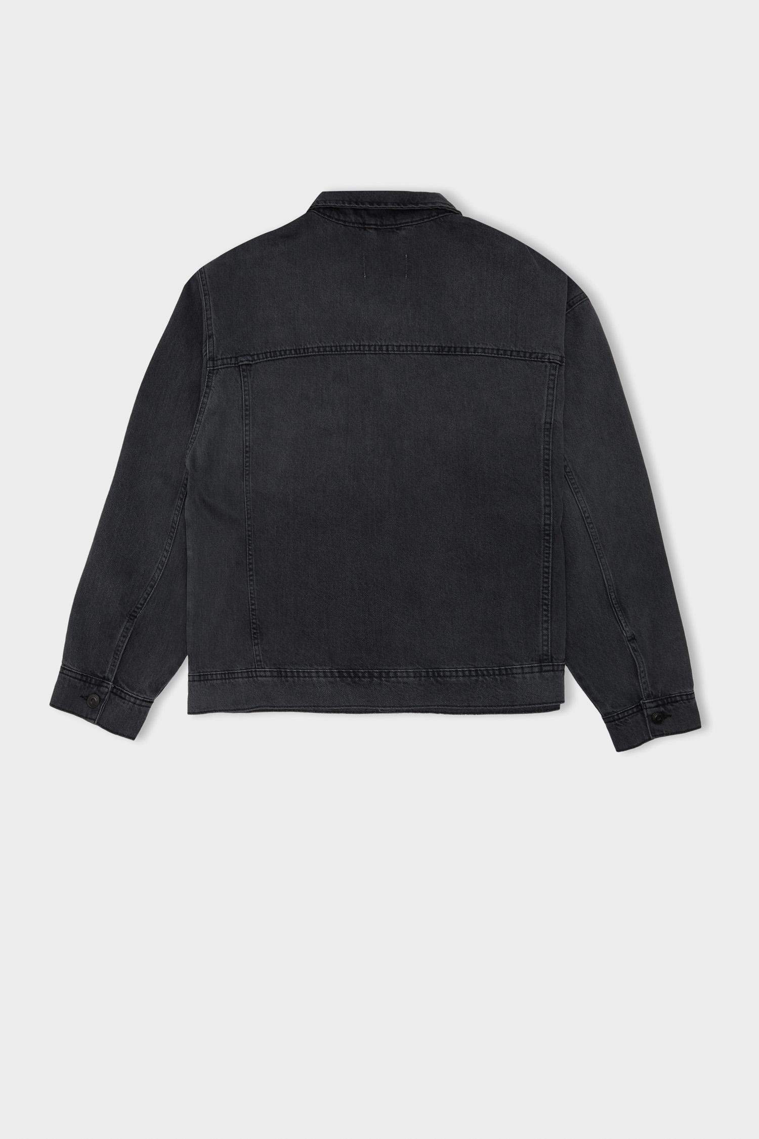 %100 Pamuk Oversize Geniş Kalıp Polo Yaka Düğmeli Cepli Yıkamalı Denim Ceket