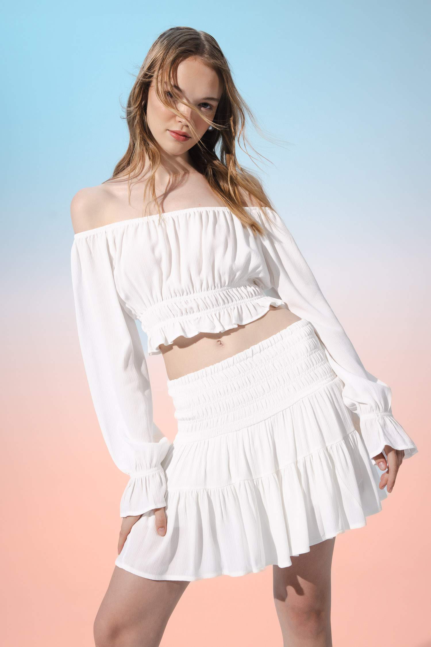 Regular Fit Off Shoulder Long Sleeve Blouse