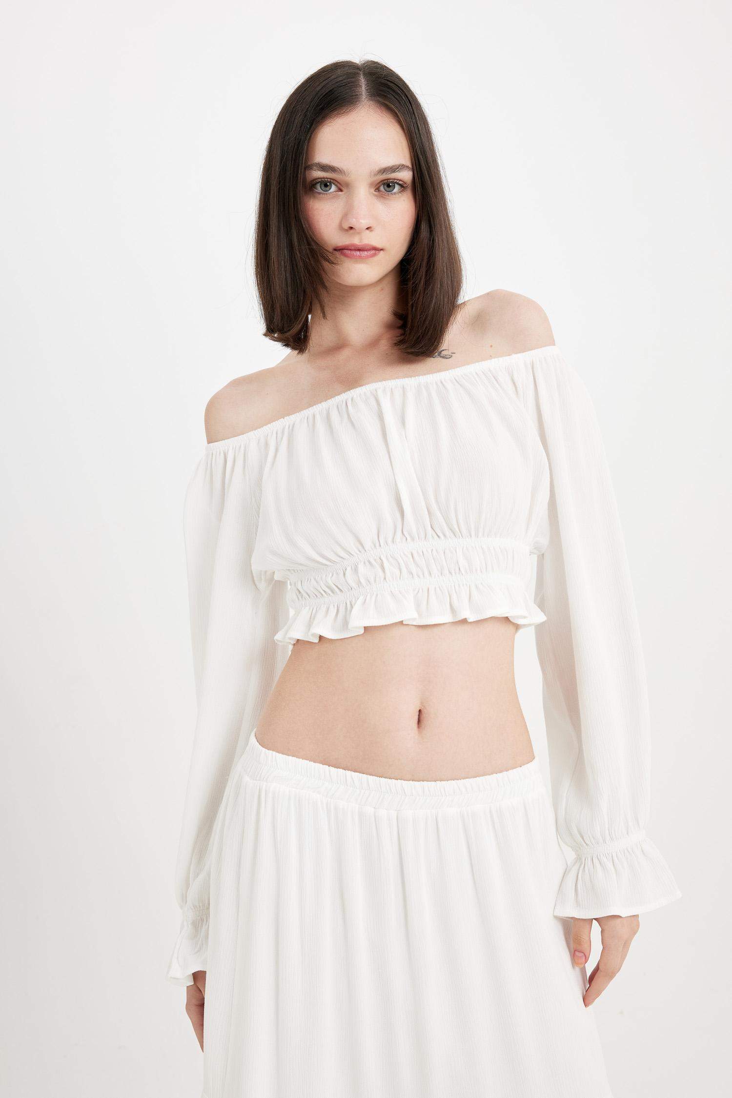 Regular Fit Off Shoulder Long Sleeve Blouse