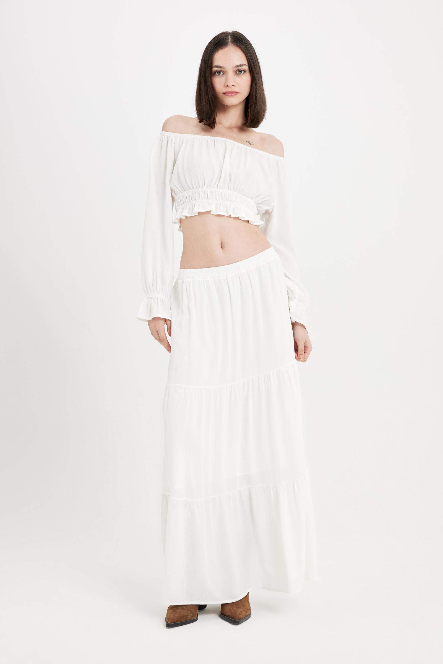 Regular Fit Off Shoulder Long Sleeve Blouse