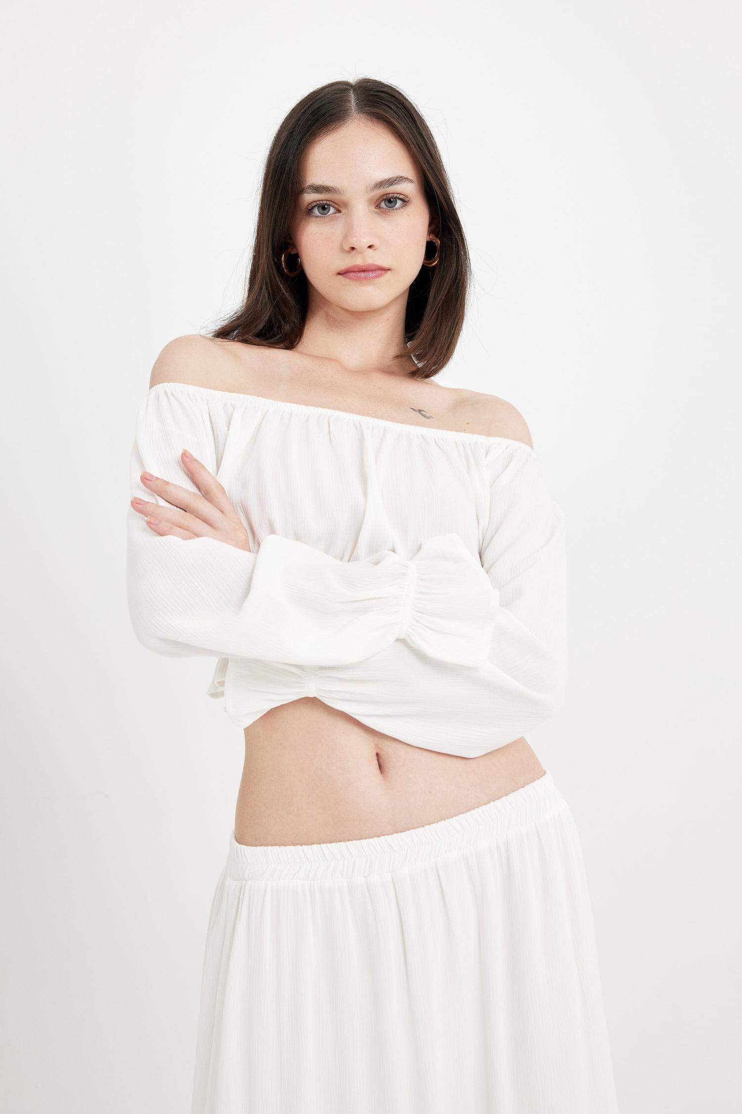 Regular Fit Off Shoulder Long Sleeve Blouse