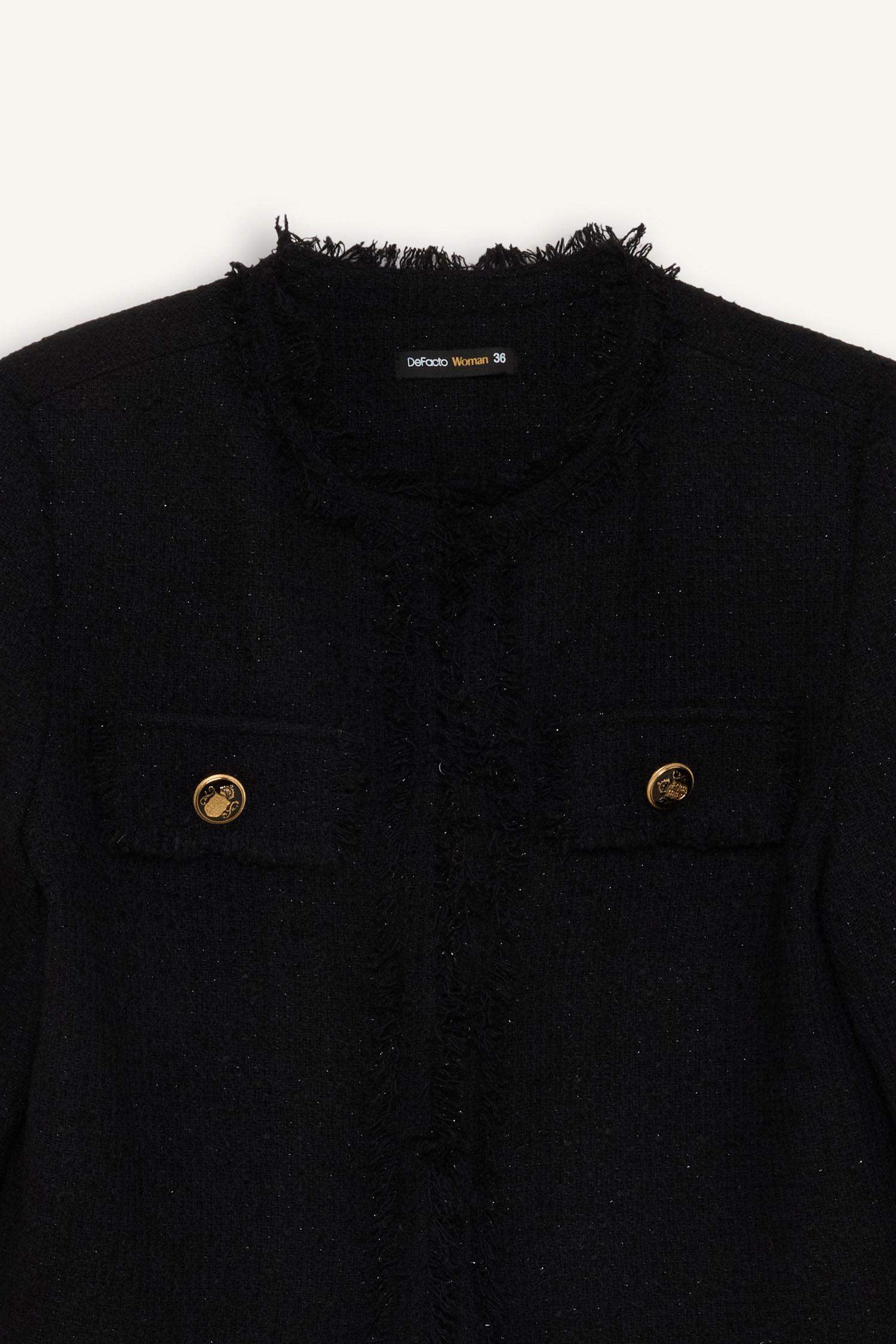 Veste blazer courte en tweed à col rond