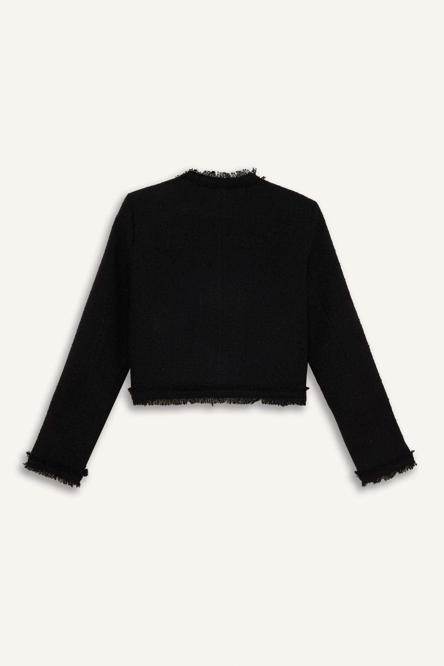 Veste blazer courte en tweed à col rond