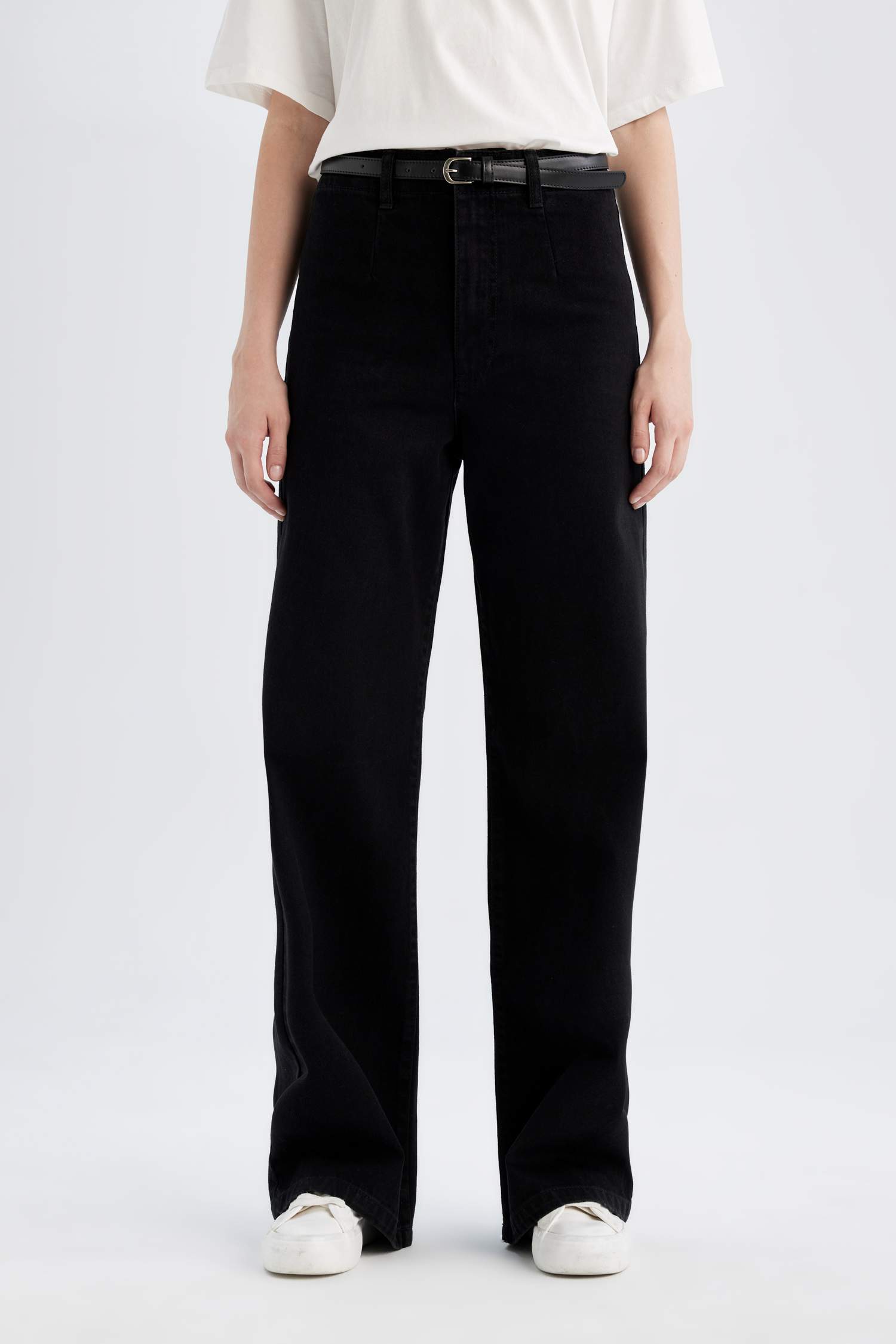 Wide Leg Yüksek Bel Geniş Paça Uzun Jean Yıkamalı Pantolon