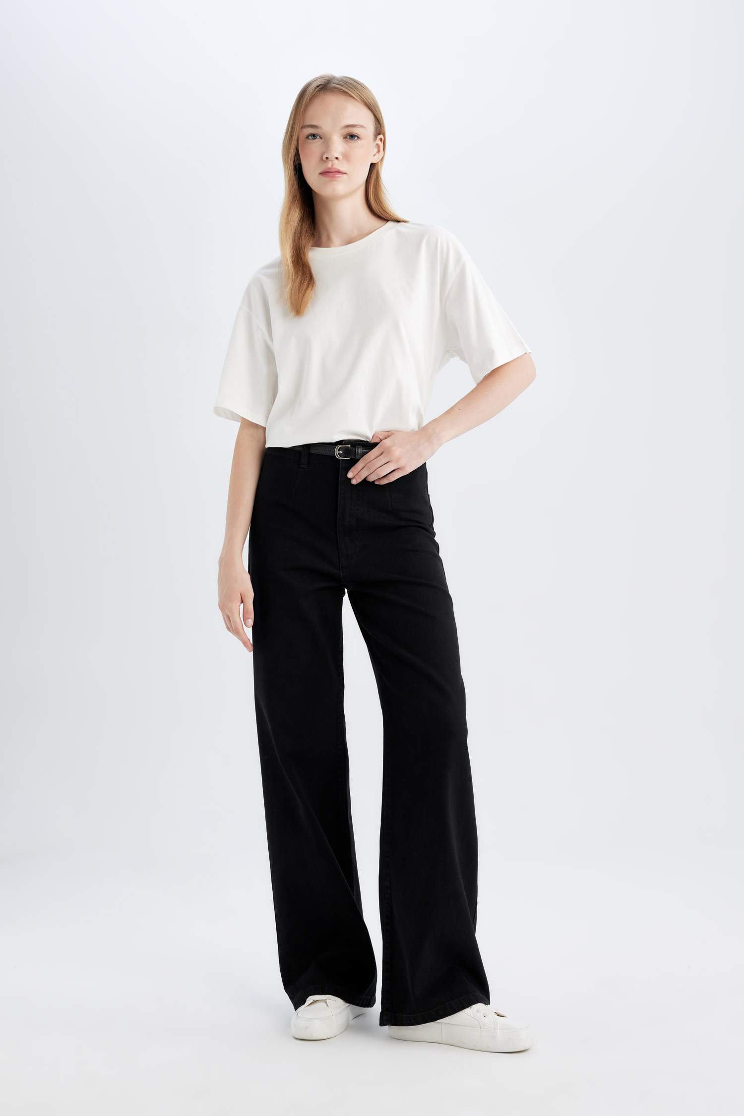 Wide Leg Yüksek Bel Geniş Paça Uzun Jean Yıkamalı Pantolon