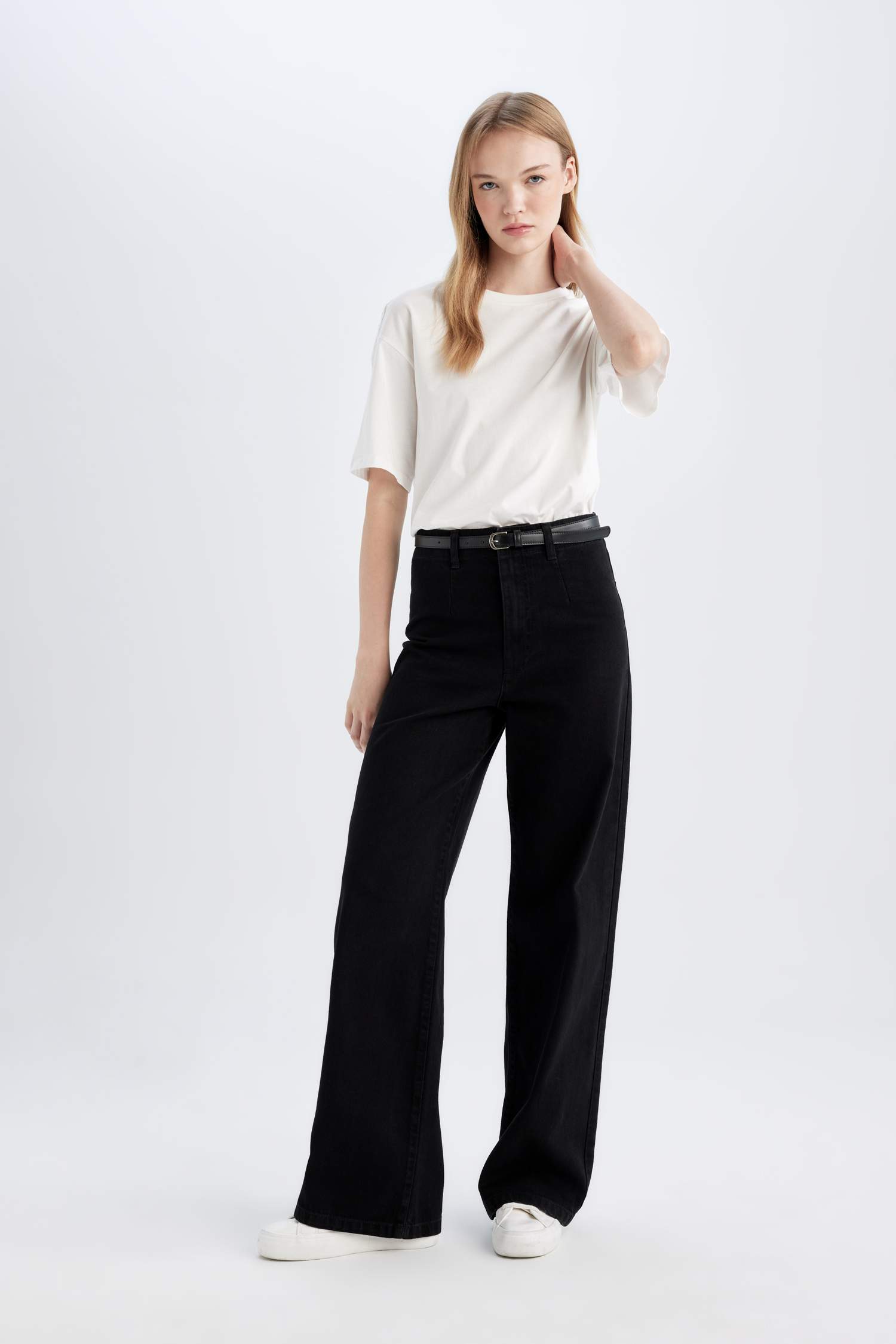 Wide Leg Yüksek Bel Geniş Paça Uzun Jean Yıkamalı Pantolon