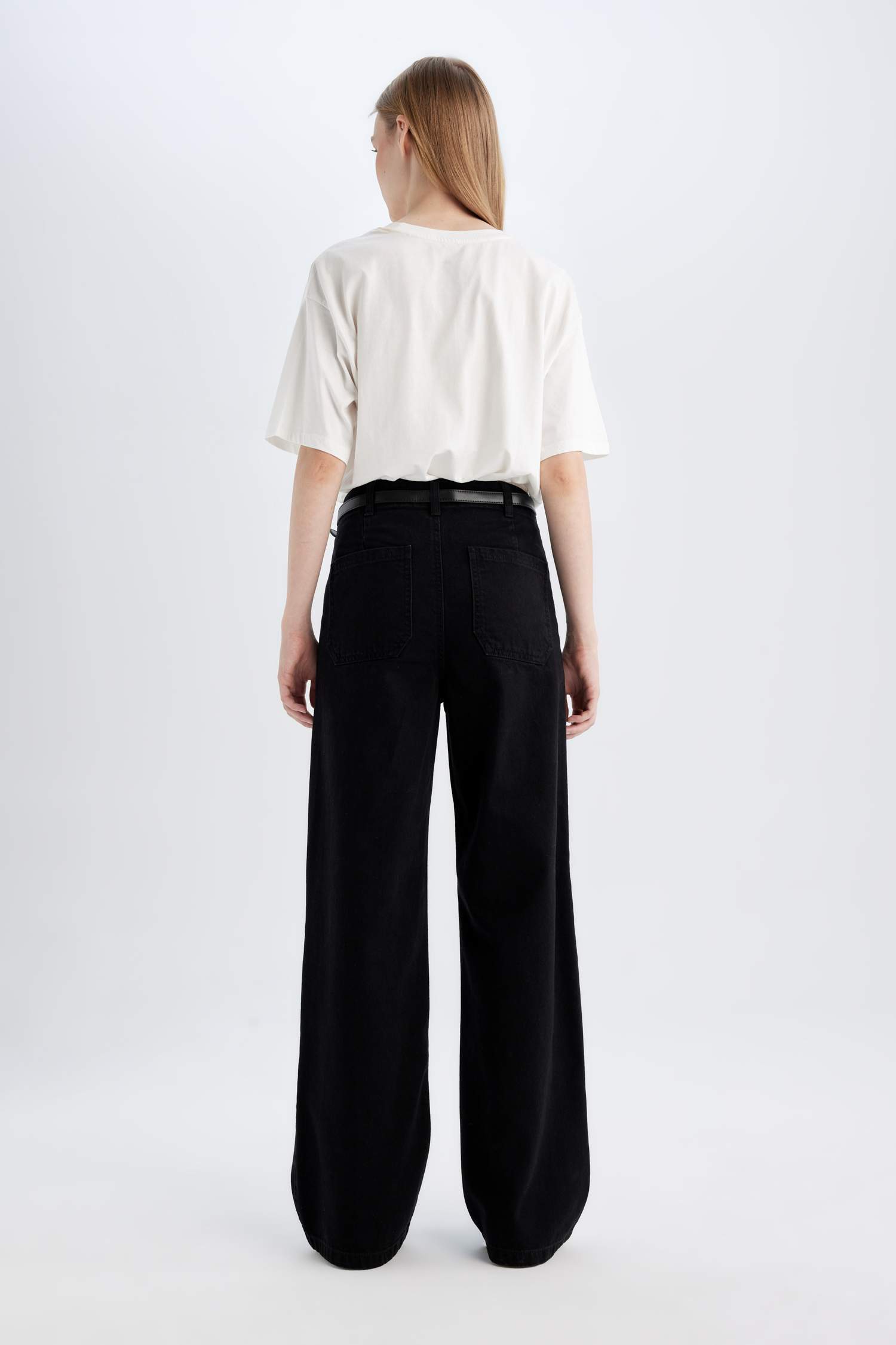 Wide Leg Yüksek Bel Geniş Paça Uzun Jean Yıkamalı Pantolon