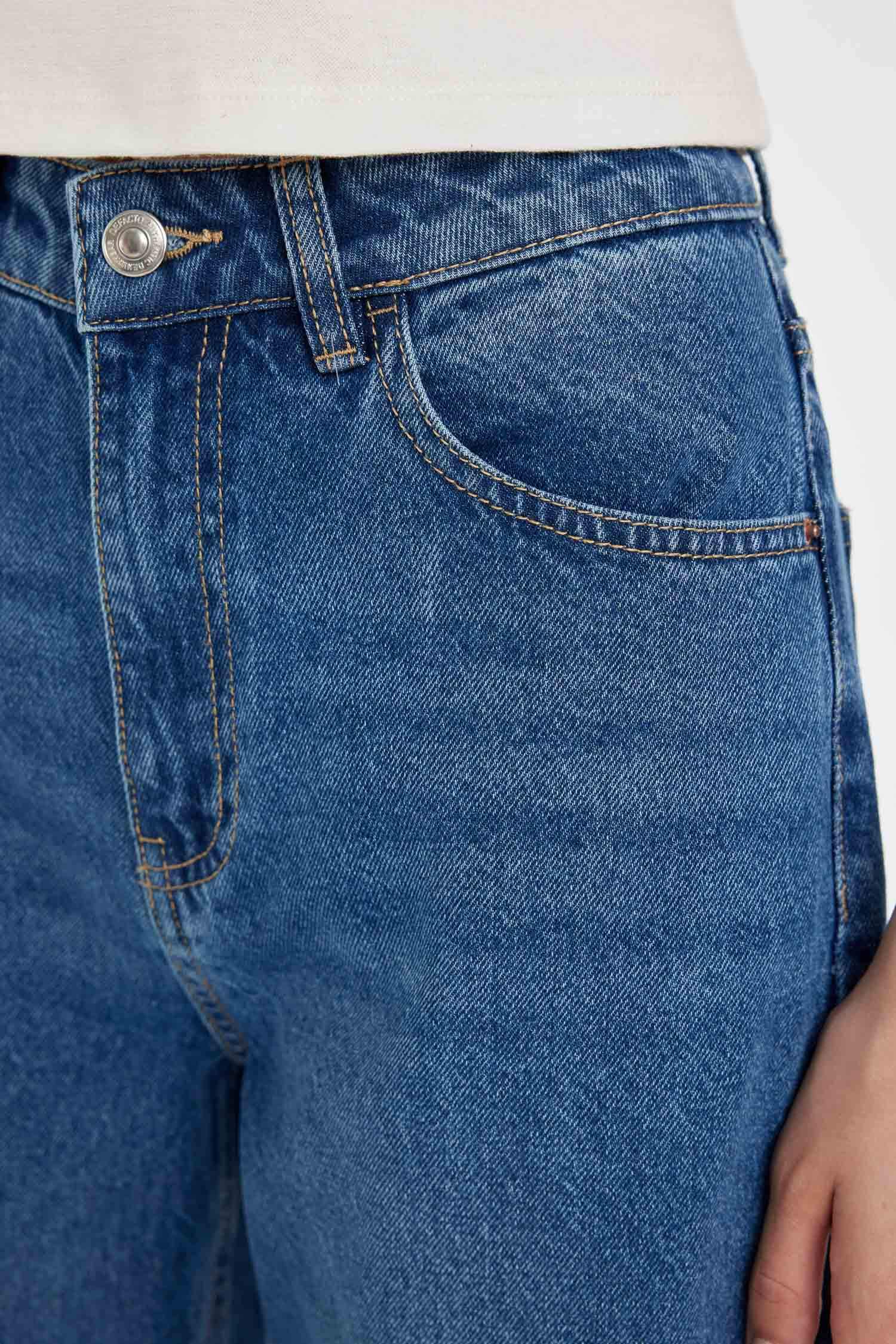 Straight Wide Yüksek Bel Düz Paça Uzun Jean Yıkamalı Pantolon