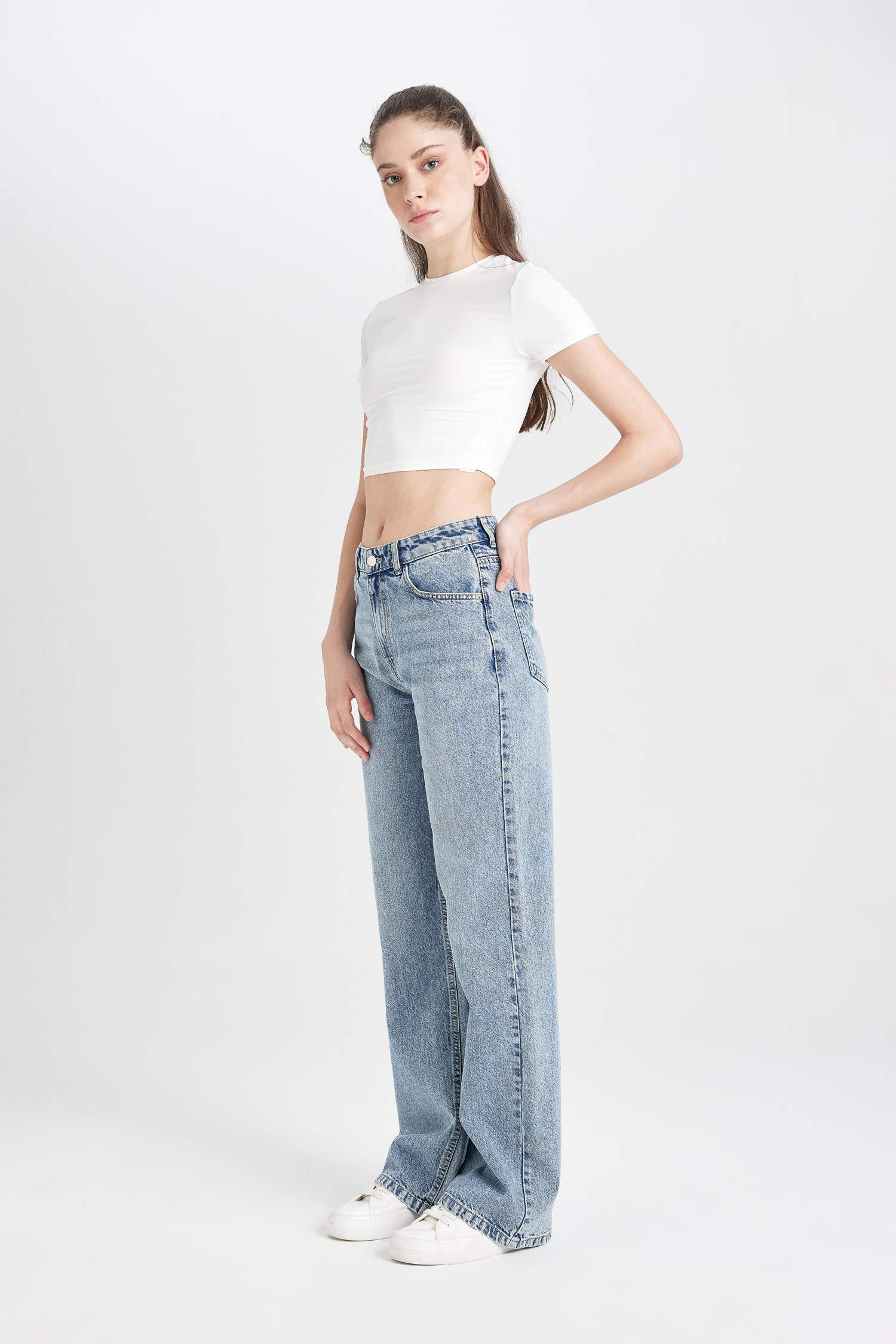 Straight Wide Yüksek Bel Düz Paça Uzun Jean Yıkamalı Pantolon