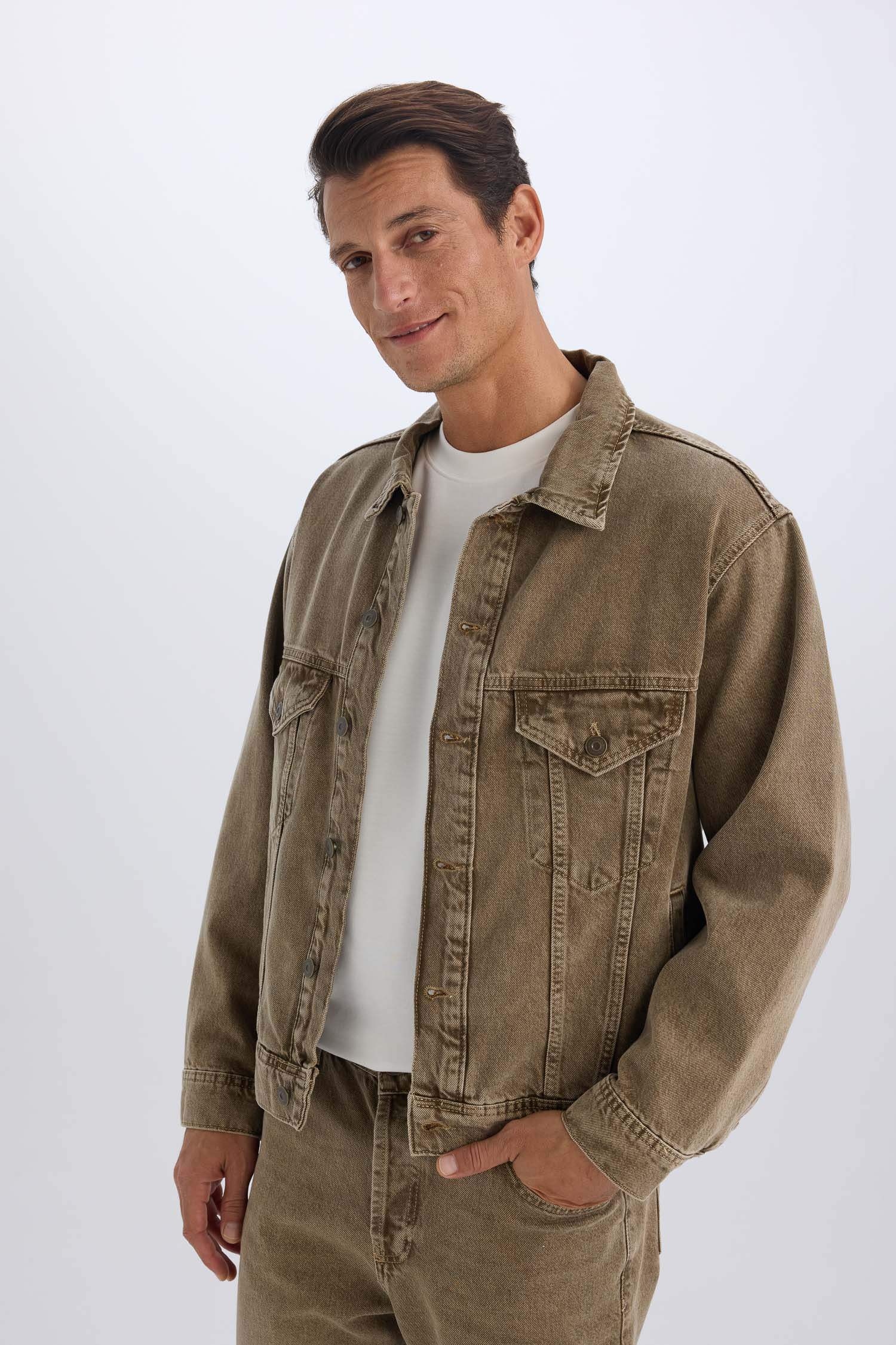 Veste en Jean Oversize délavé à boutons et poches