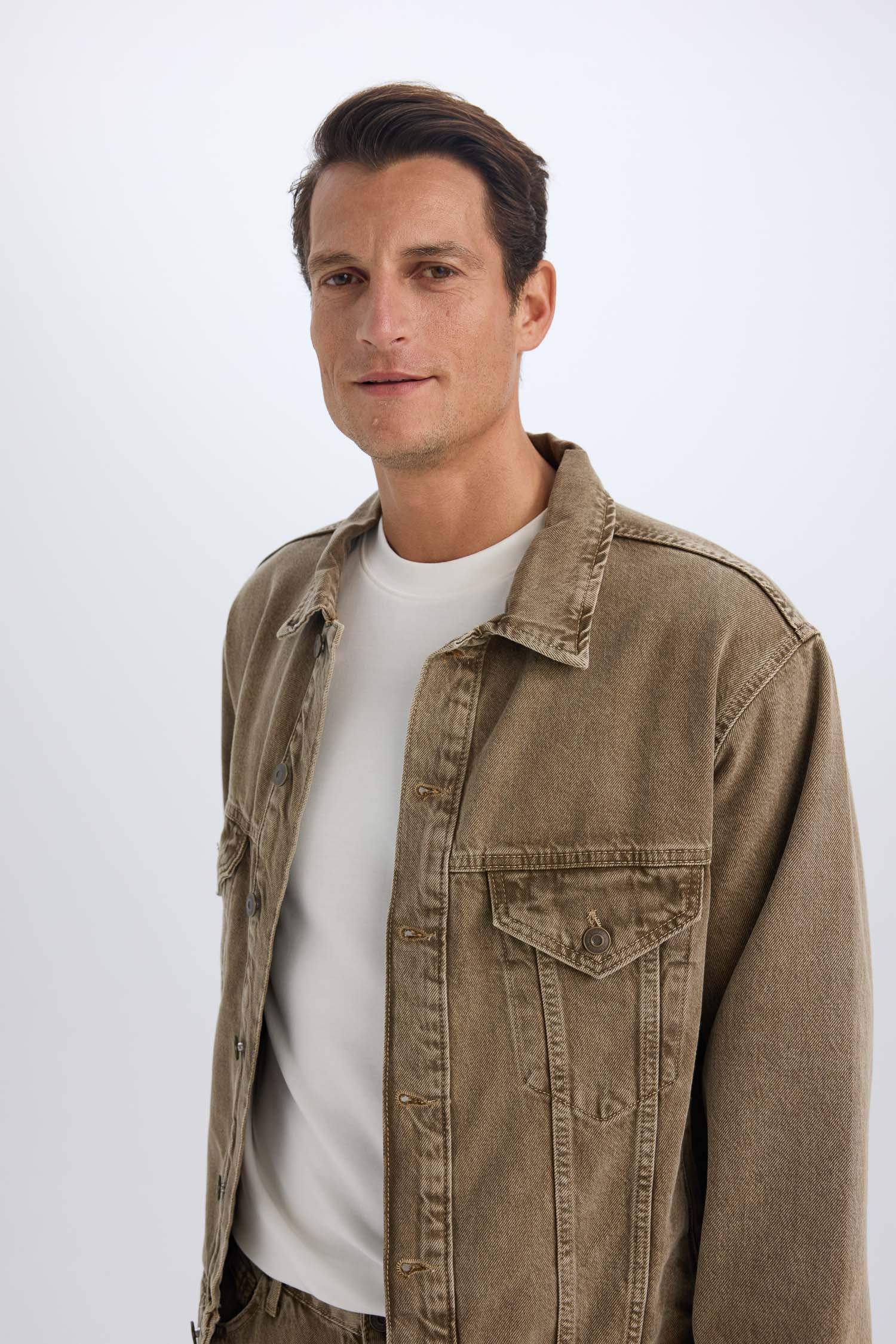 Veste en Jean Oversize délavé à boutons et poches