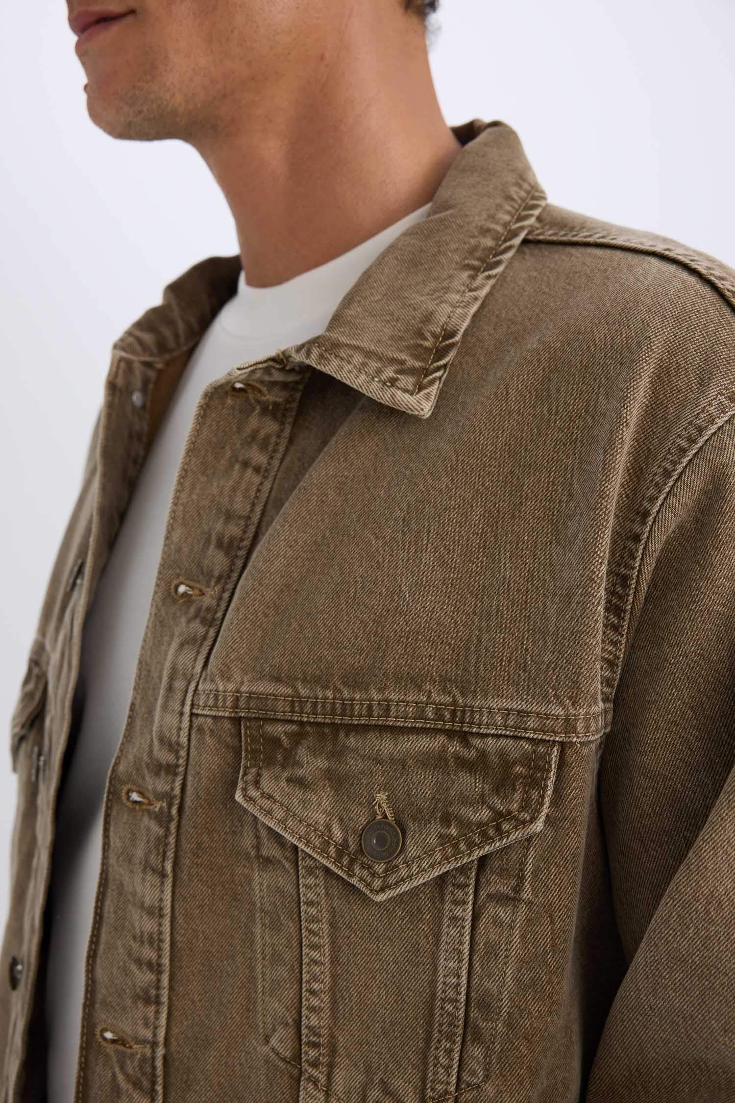 Veste en Jean Oversize délavé à boutons et poches