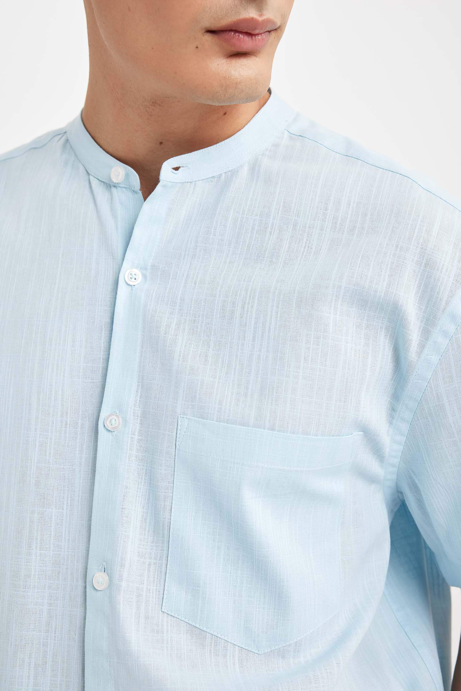 %100 Pamuk Regular Fit Dik Yaka Pamuklu Kısa Kollu Gömlek