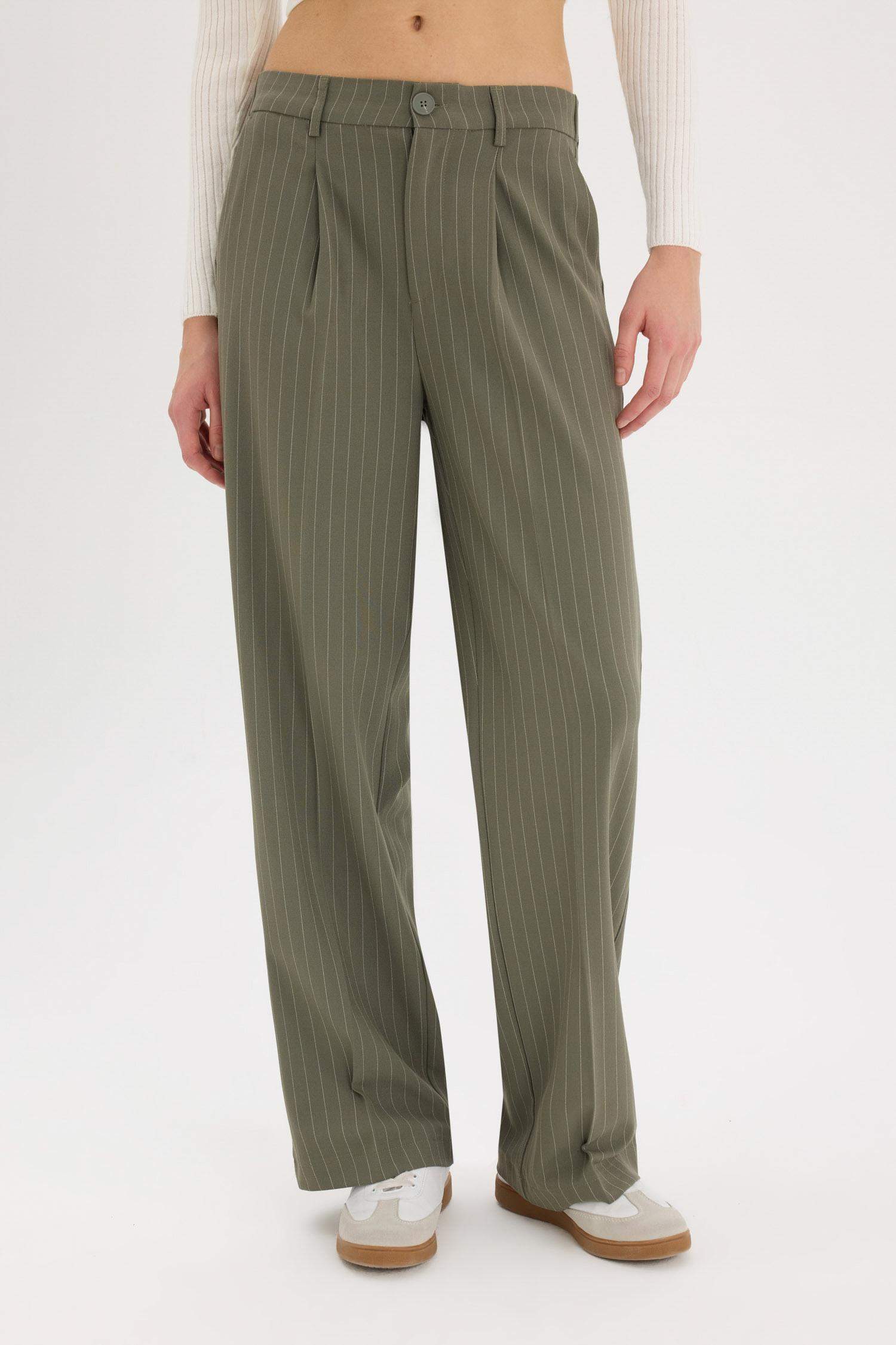 Darted Regular Waist Wide Leg Classic Fabric Trousers