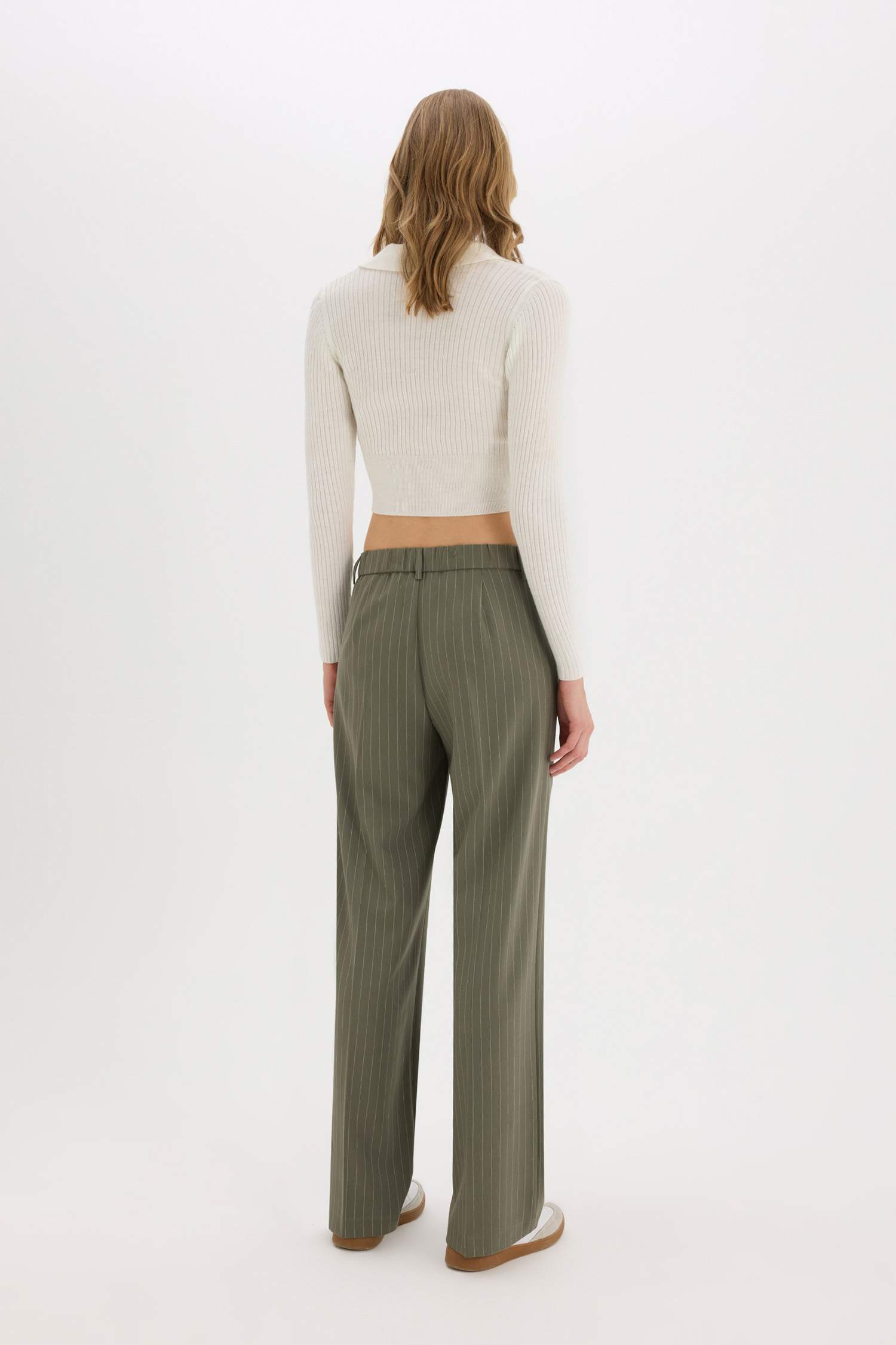 Darted Regular Waist Wide Leg Classic Fabric Trousers