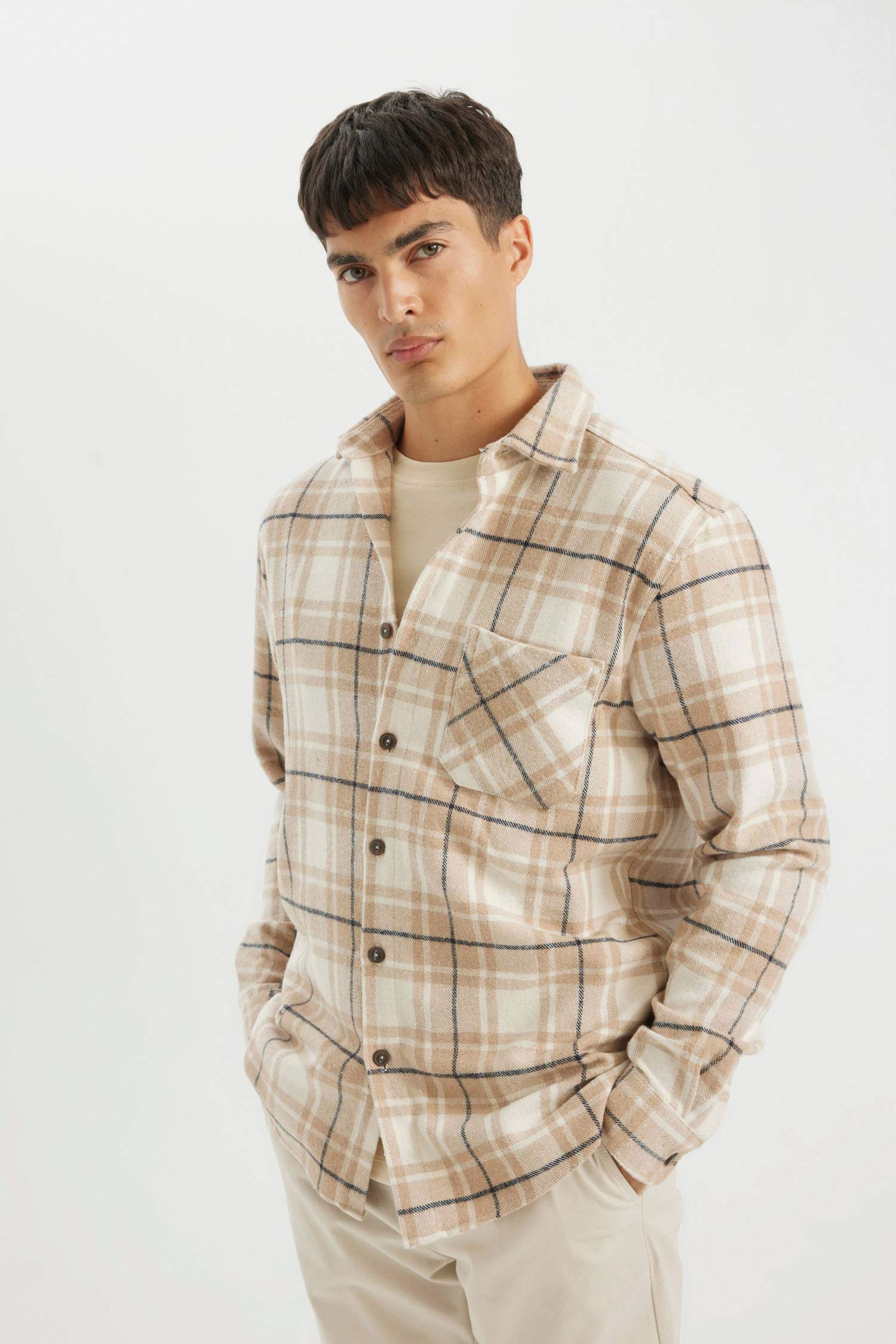 Regular Fit Polo Yaka Kareli Uzun Kollu Gömlek