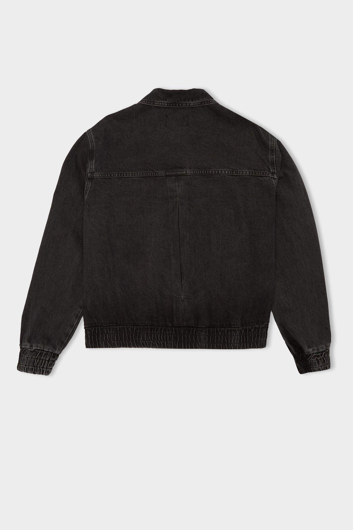 Relax Fit Polo Collar Zippered Pocket Washed Denim Jacket