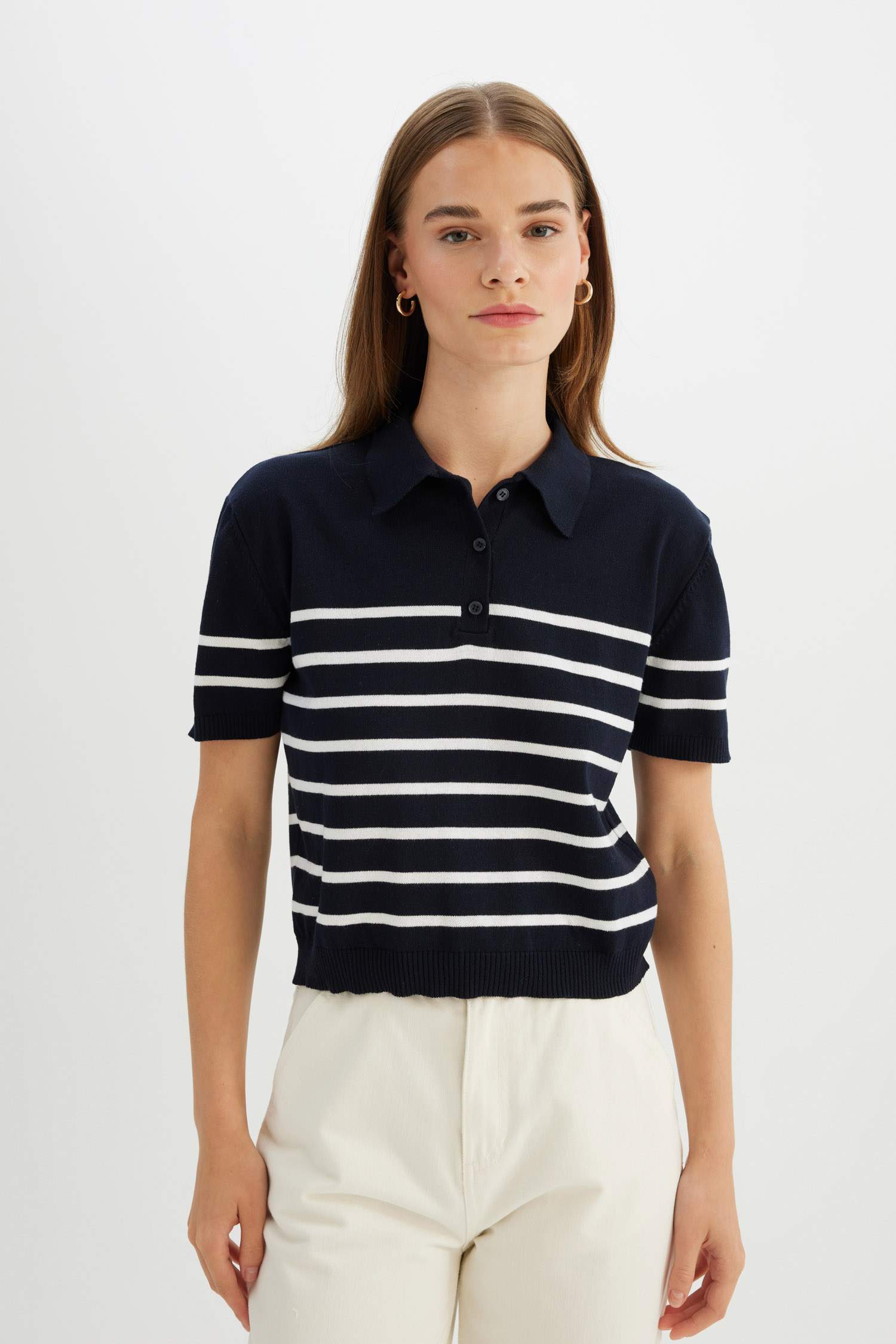 Pull rayé à col Polo à coupe régulière