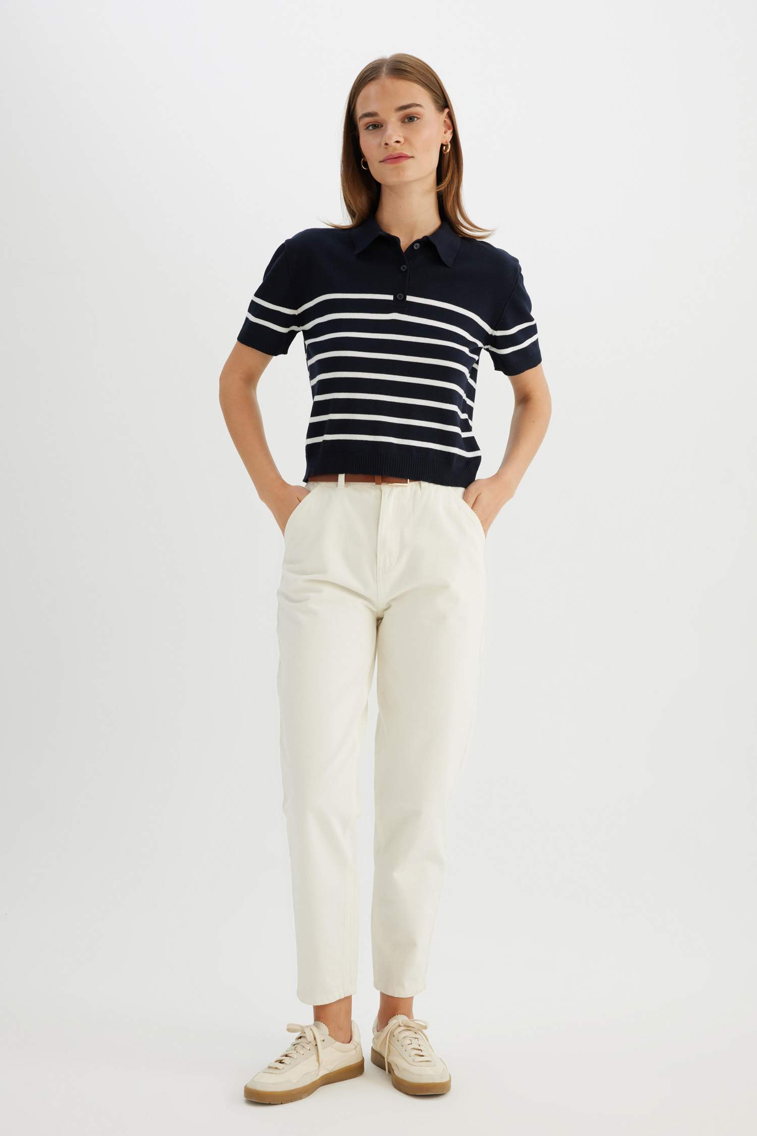 Pull rayé à col Polo à coupe régulière