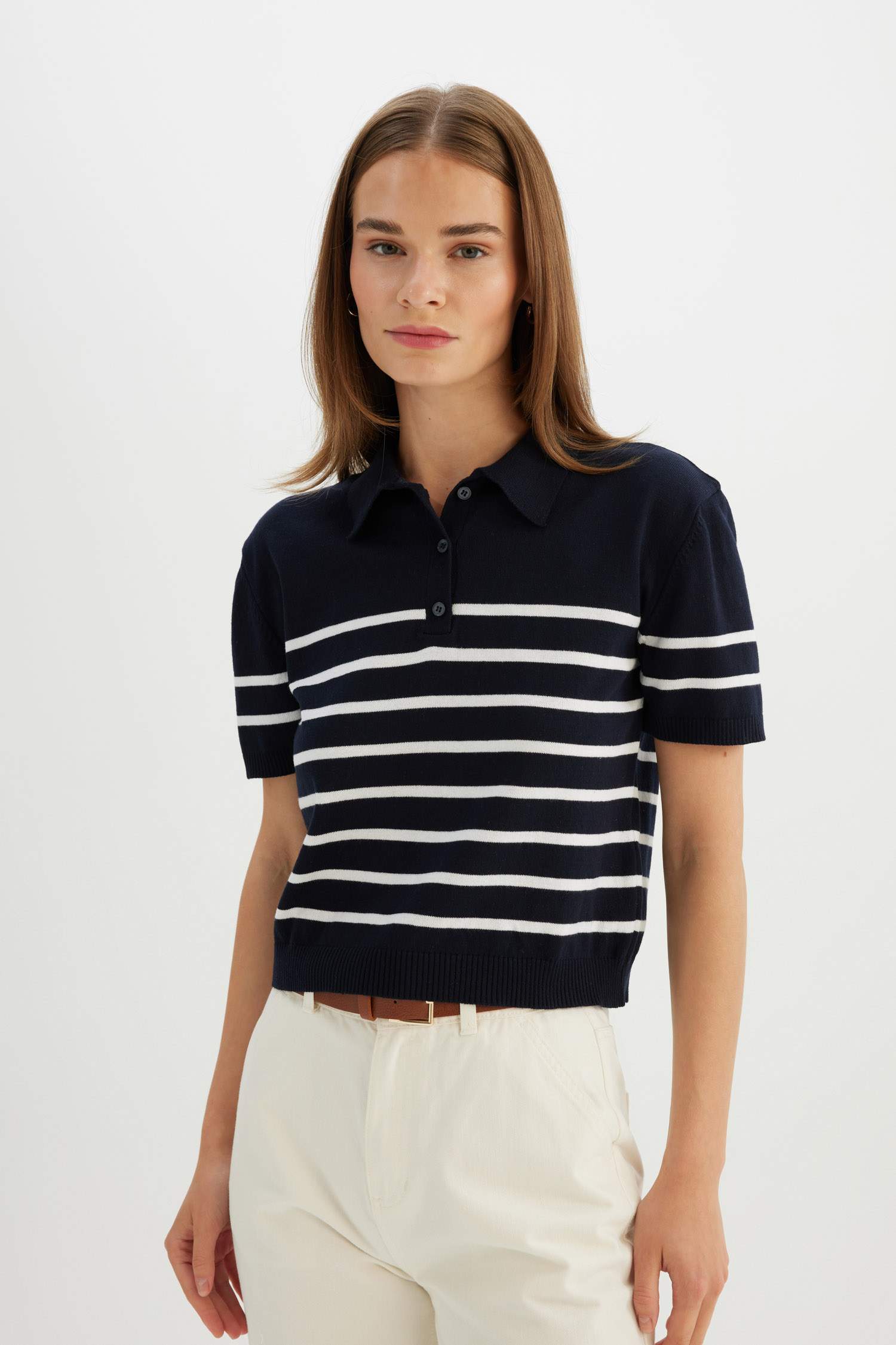 Pull rayé à col Polo à coupe régulière