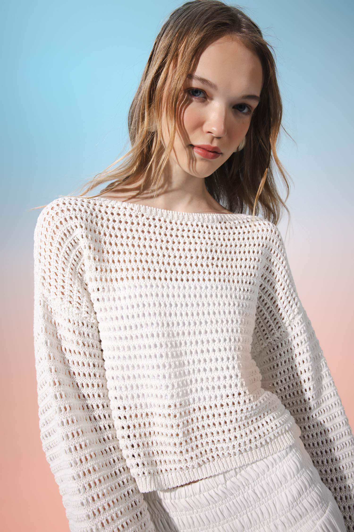 Regular Fit Crochet Pullover