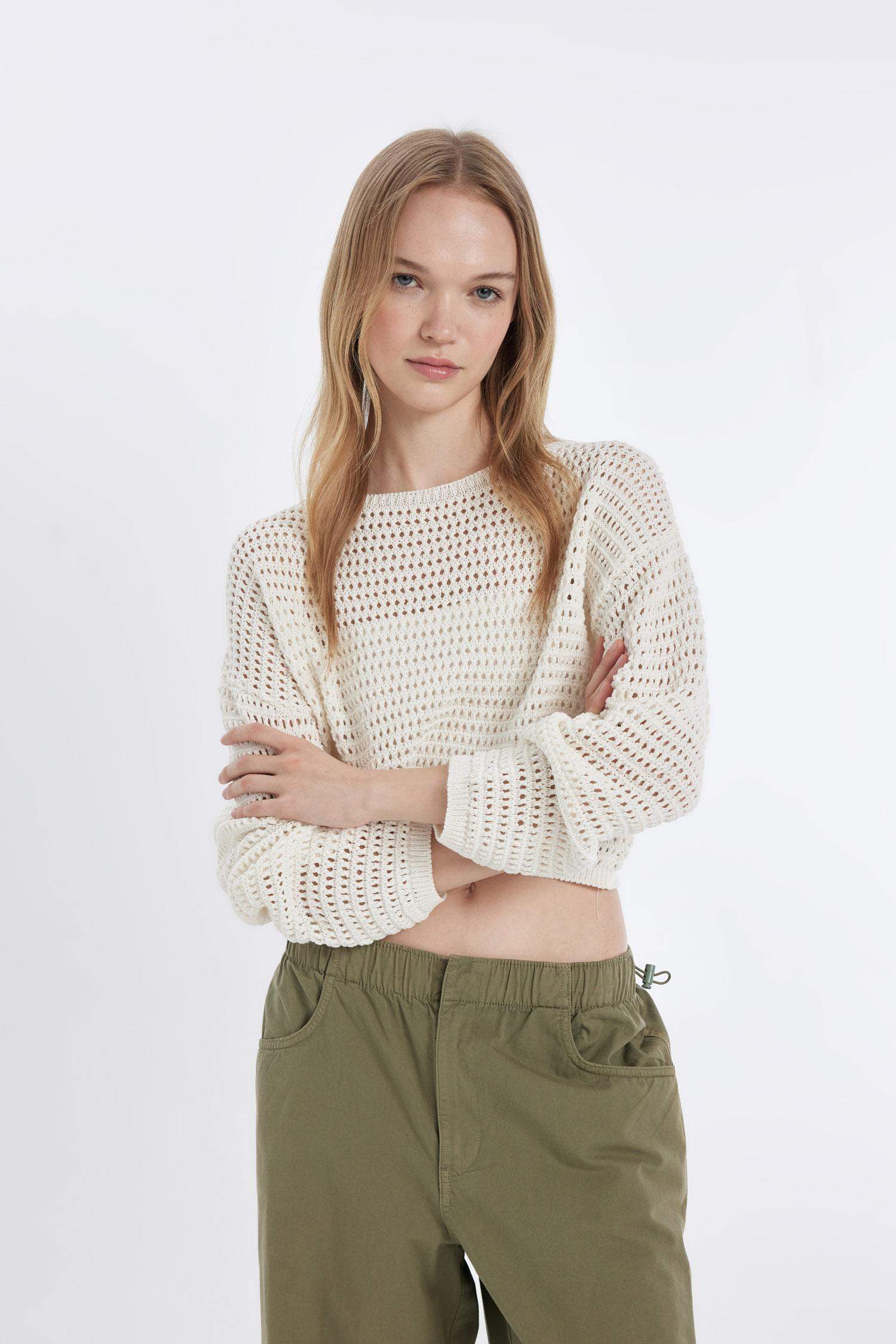 Regular Fit Crochet Pullover
