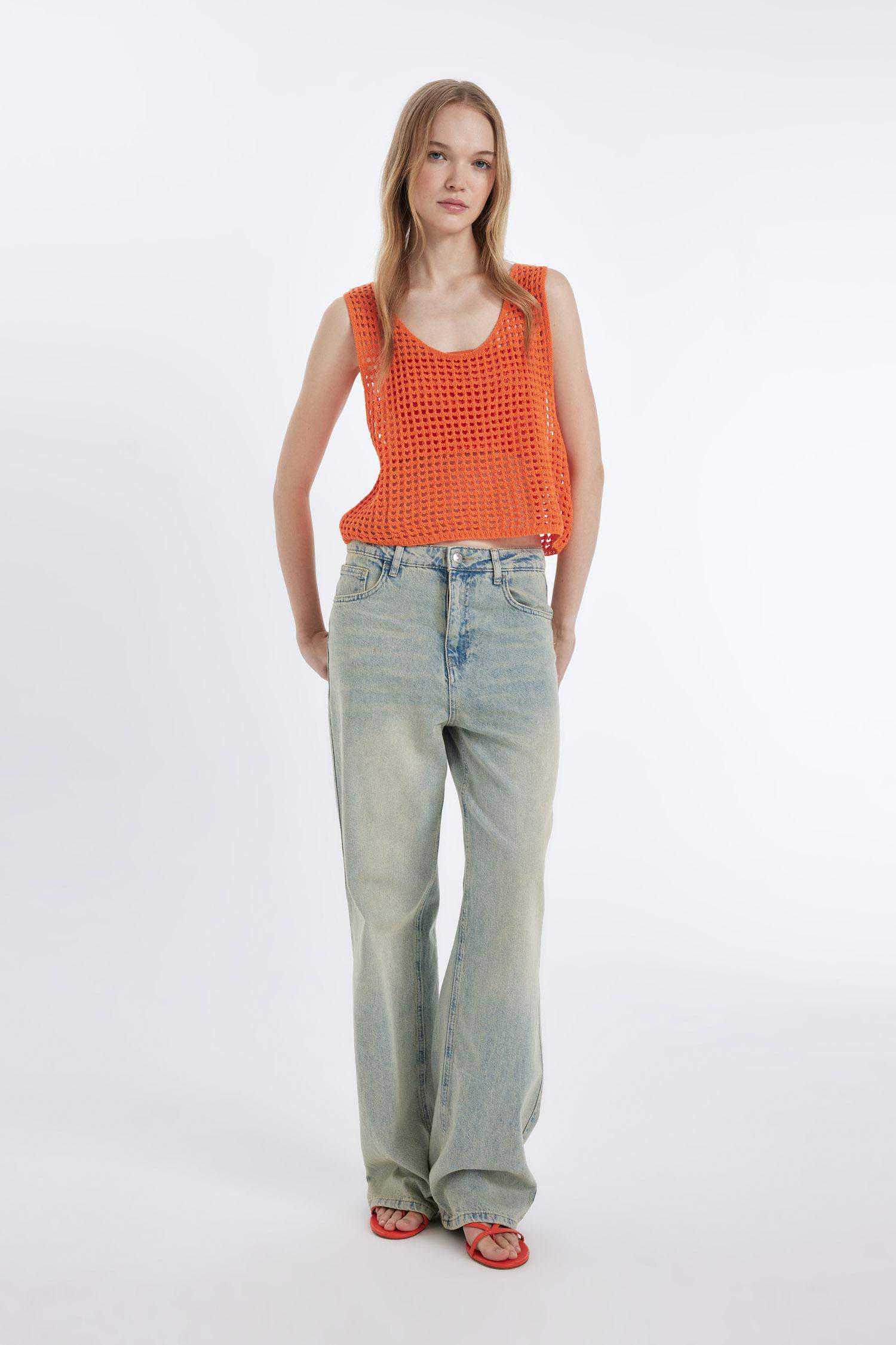 V Neck Crochet Knitted Top