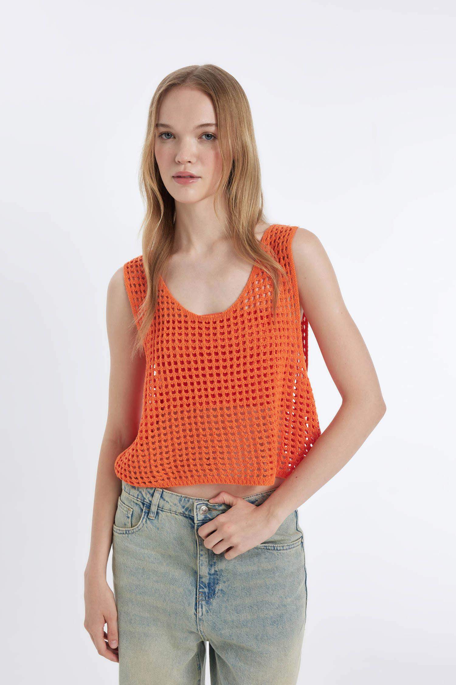 V Neck Crochet Knitted Top