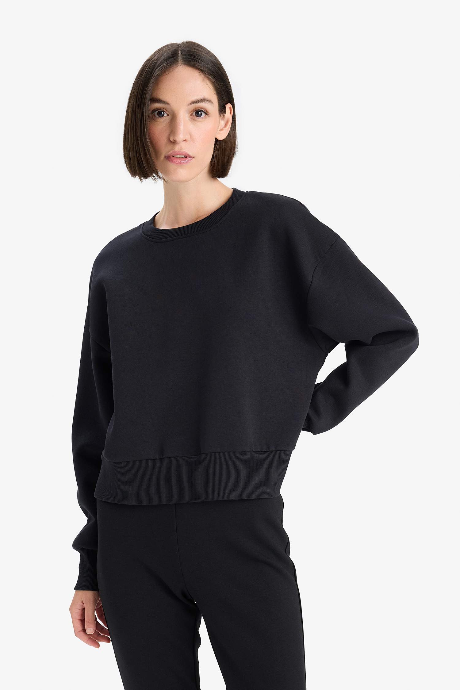 Boxy Fit Crew Neck Thick Fabric Sweatshirt