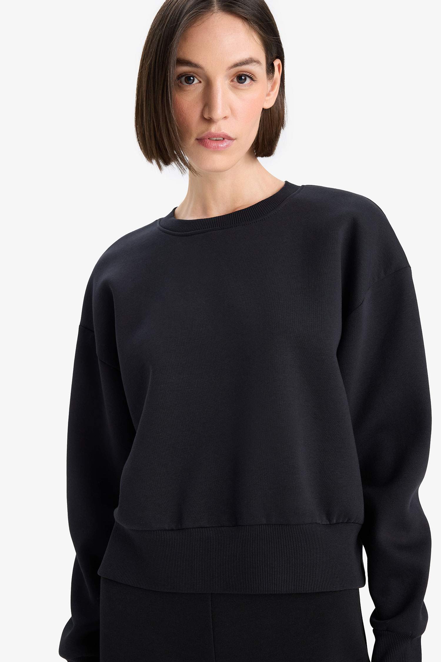 Boxy Fit Crew Neck Thick Fabric Sweatshirt