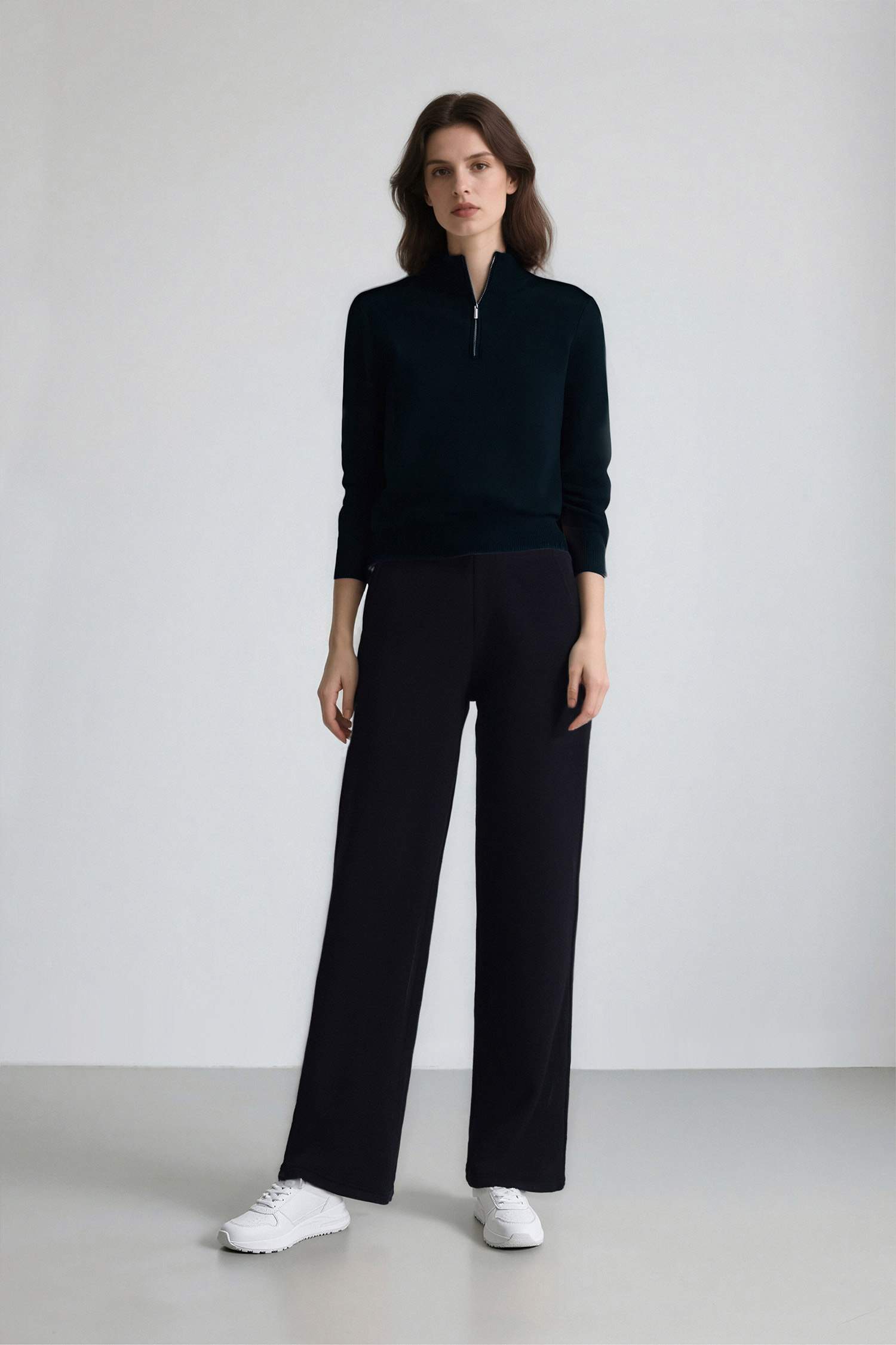 Straight Fit Basic Thick Sweatshirt Fabric Trousers