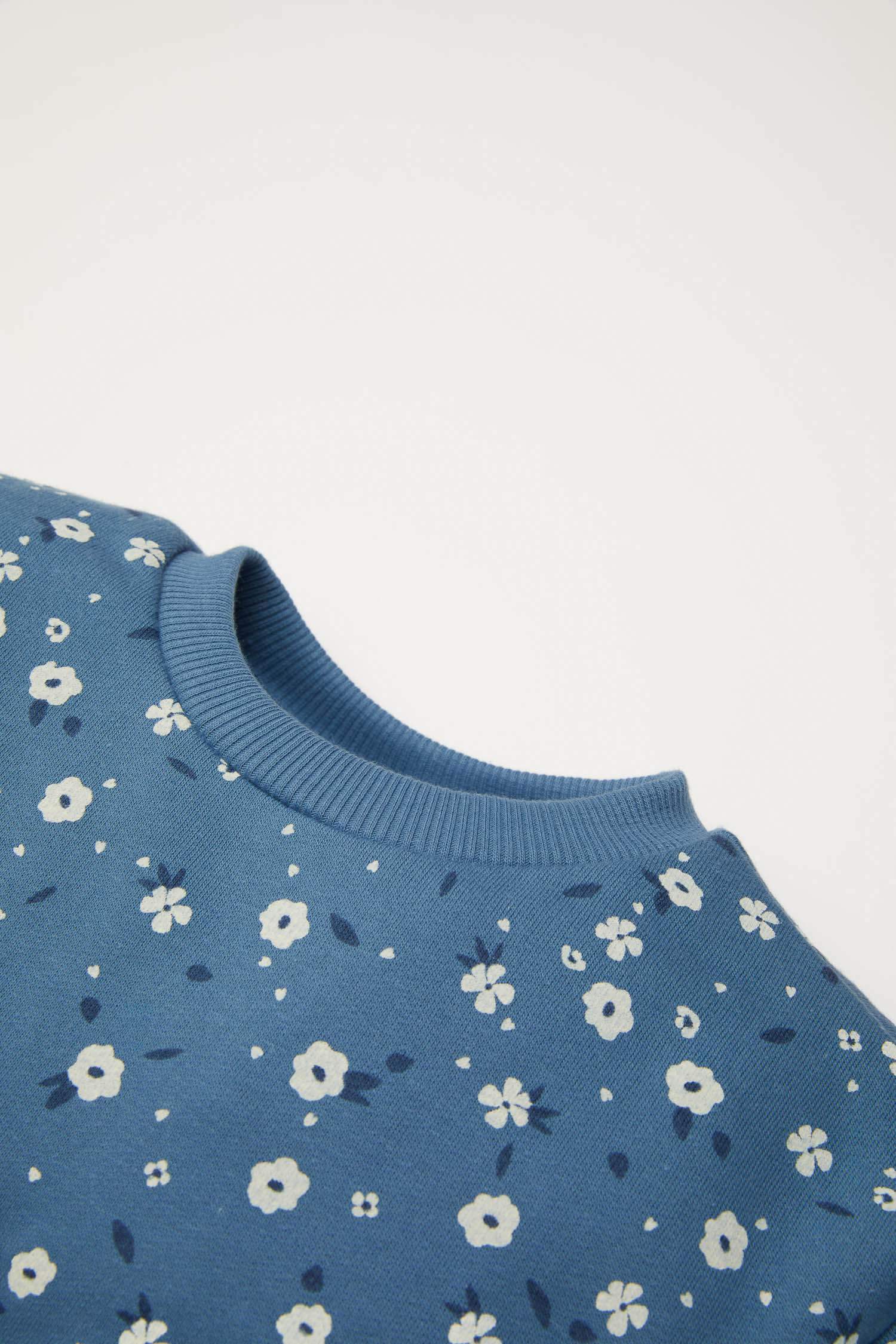 Kız Bebek 2'li Takım Çiçekli Sweatshirt Üst Beli Lastikli Uzun Tayt Alt