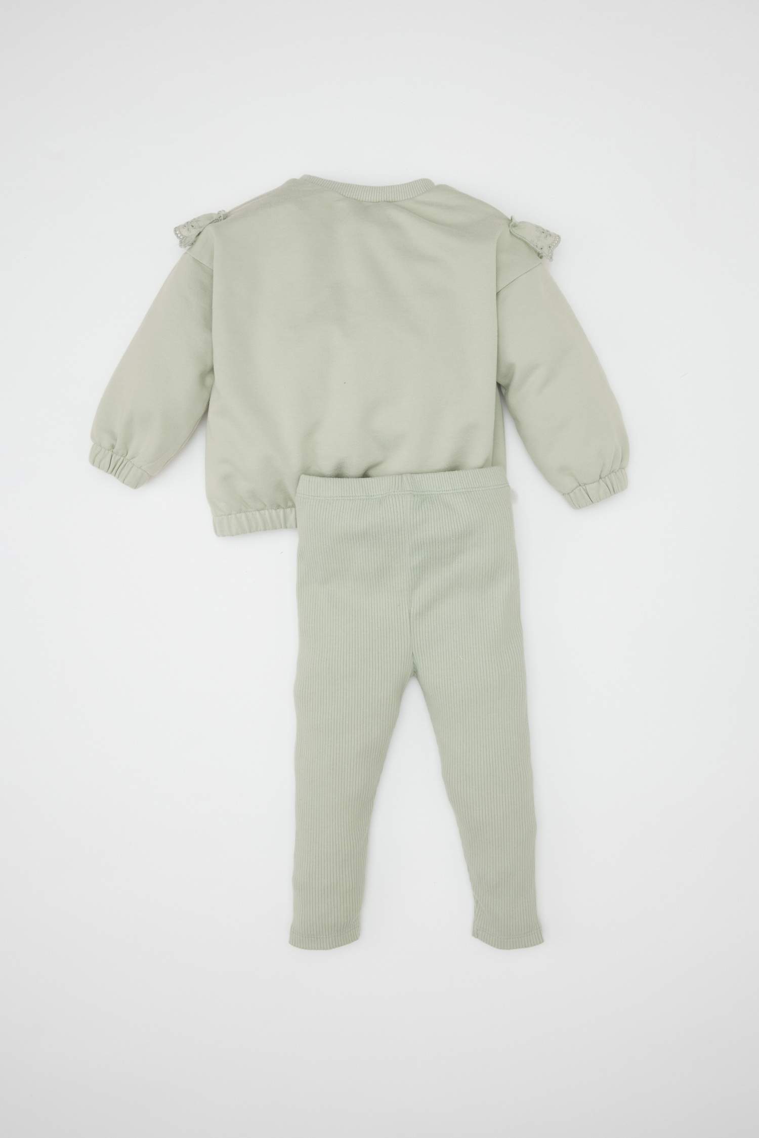 Kız Bebek 2'li Takım Brodeli Sweatshirt Beli Lastikli Uzun Tayt