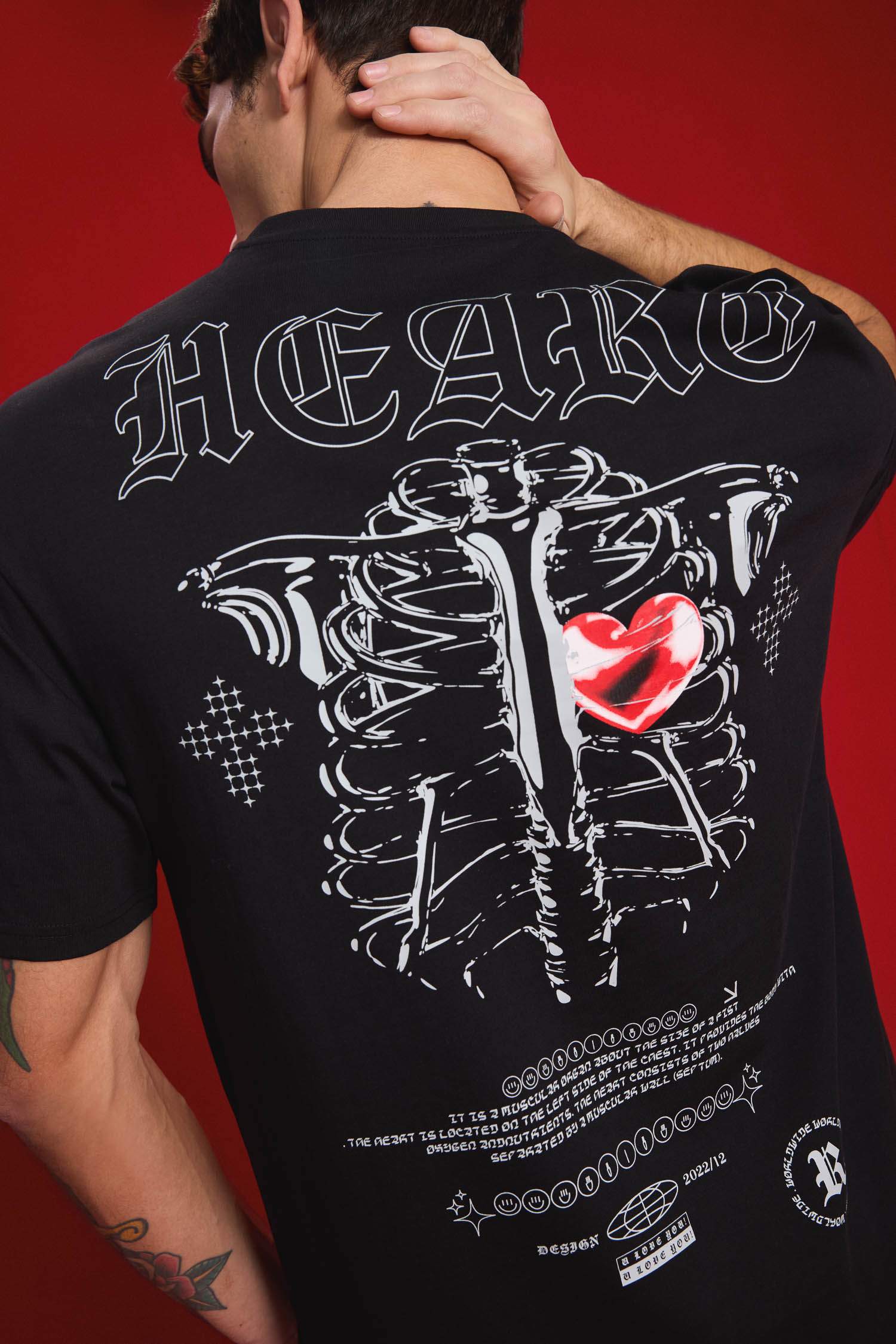 %100 Pamuk Boxy Fit Bisiklet Yaka Sırt Baskılı Kısa Kollu Tişört