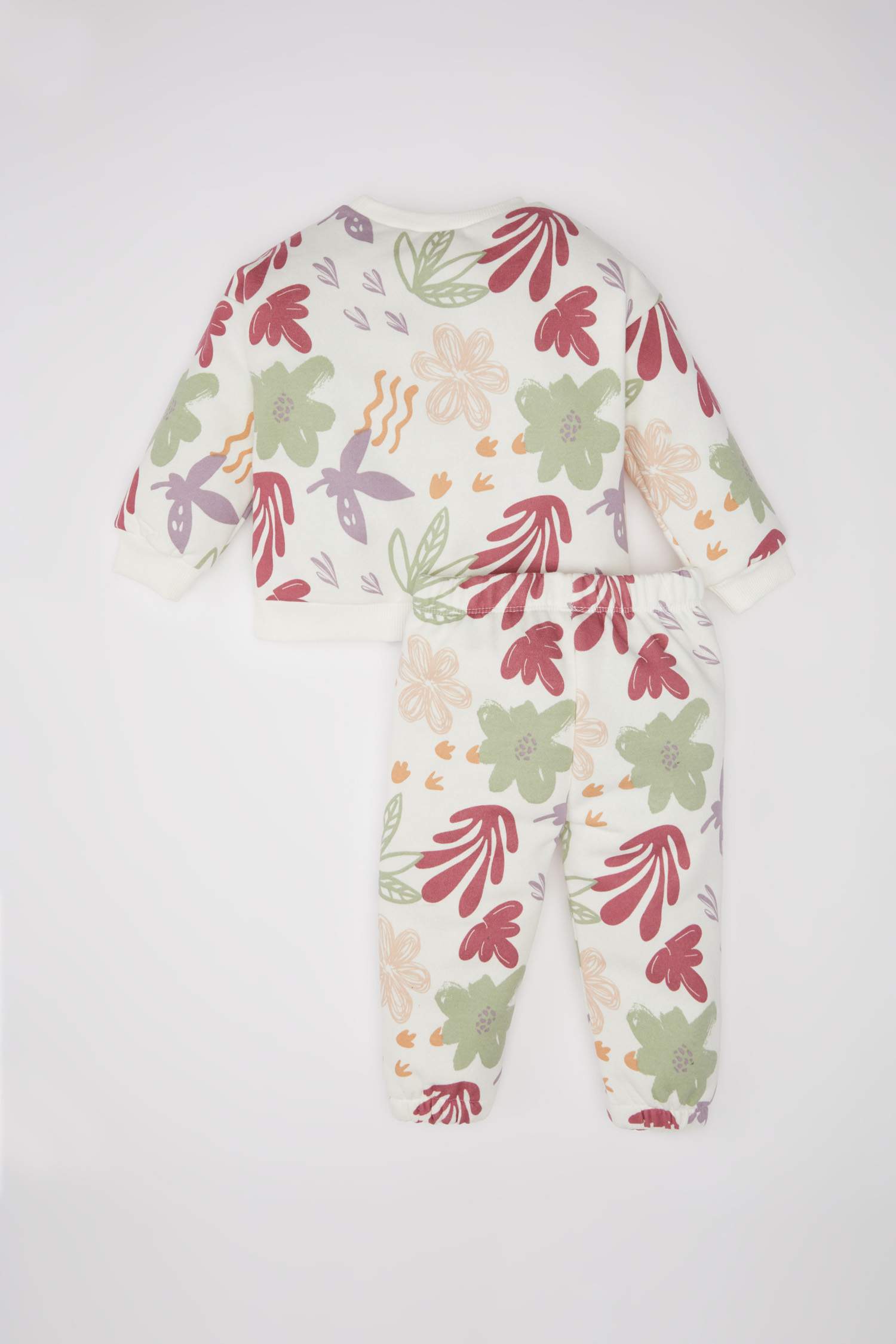 طقم بناتي سويت شيرت مطبوع برقبة مستديرة و سروال