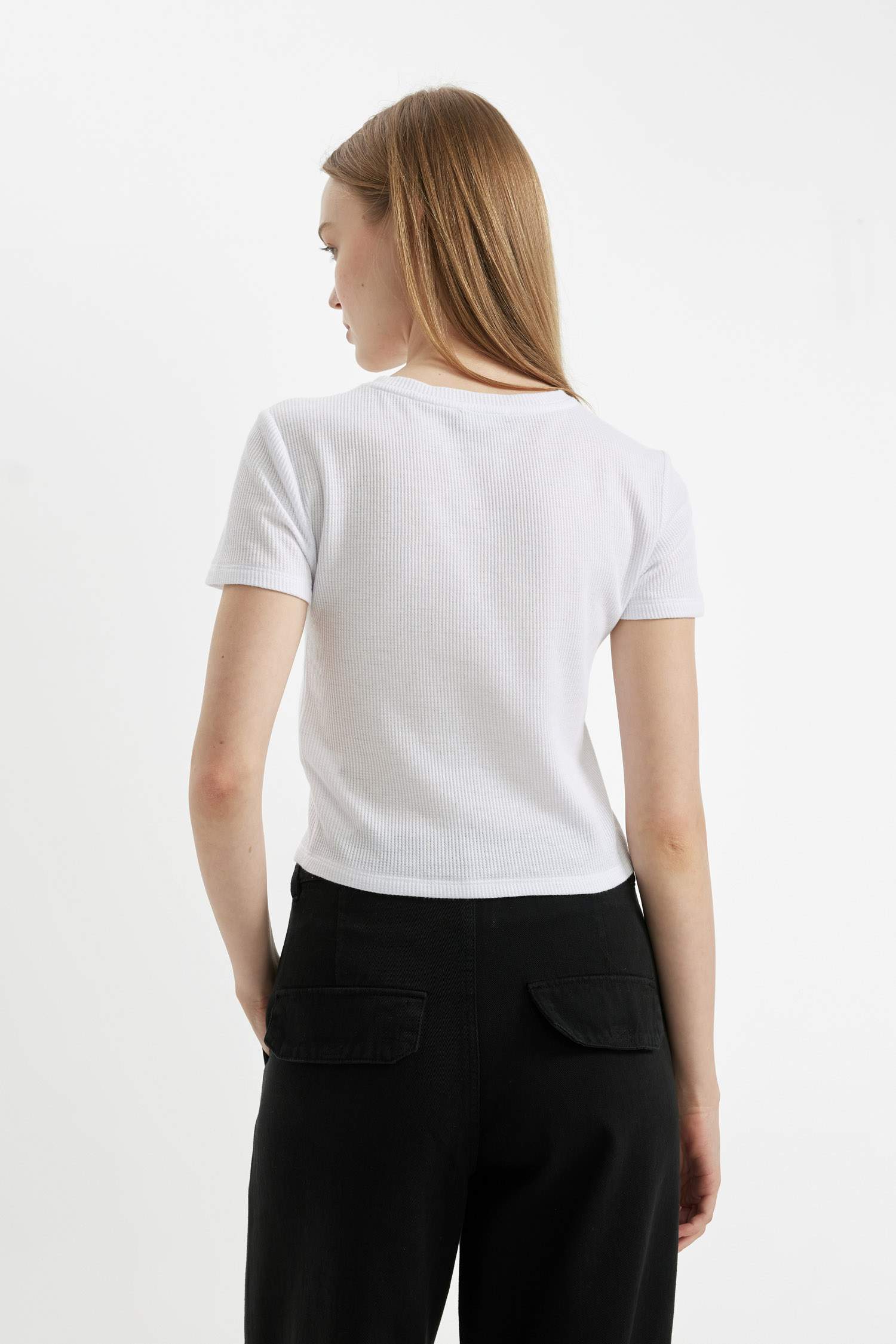 Fitted Waffle Basic Short Sleeve T-Shirt