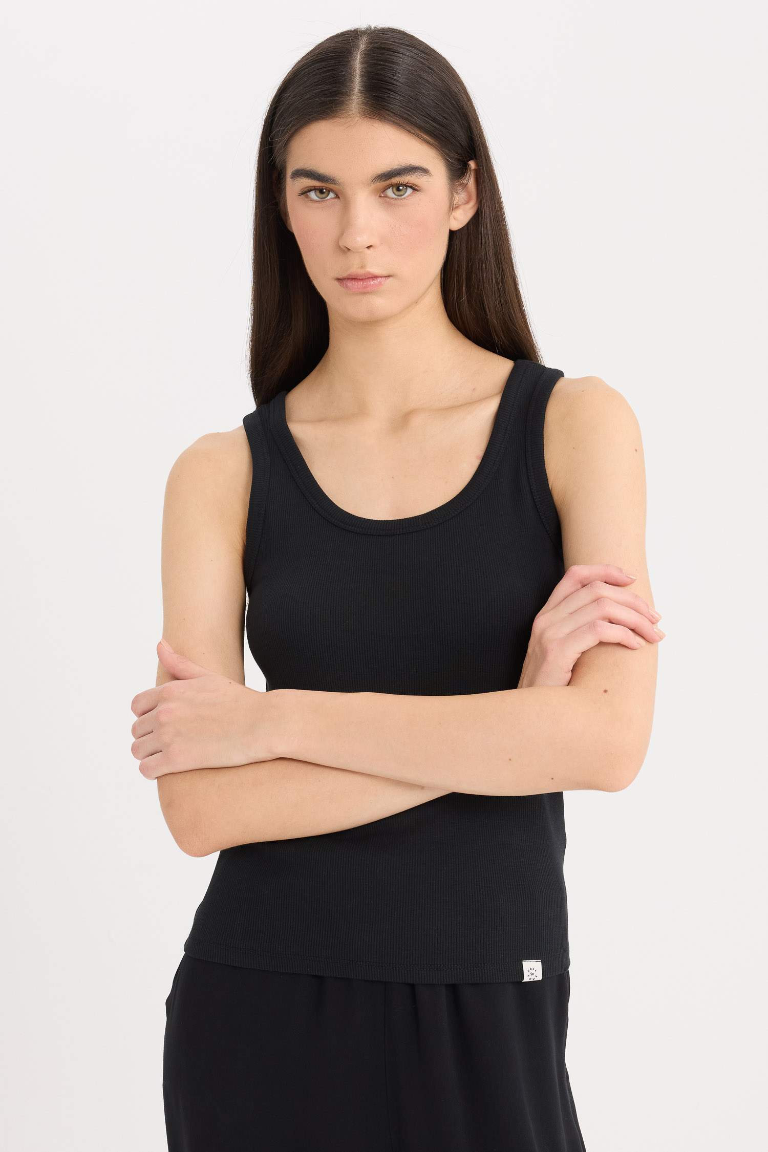 Yuvarlak Yaka Ribana Basic Düz İç Atlet-Fall in Love