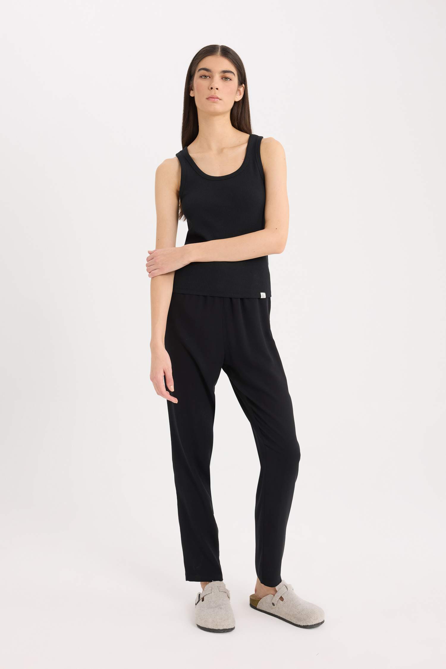 Yuvarlak Yaka Ribana Basic Düz İç Atlet-Fall in Love