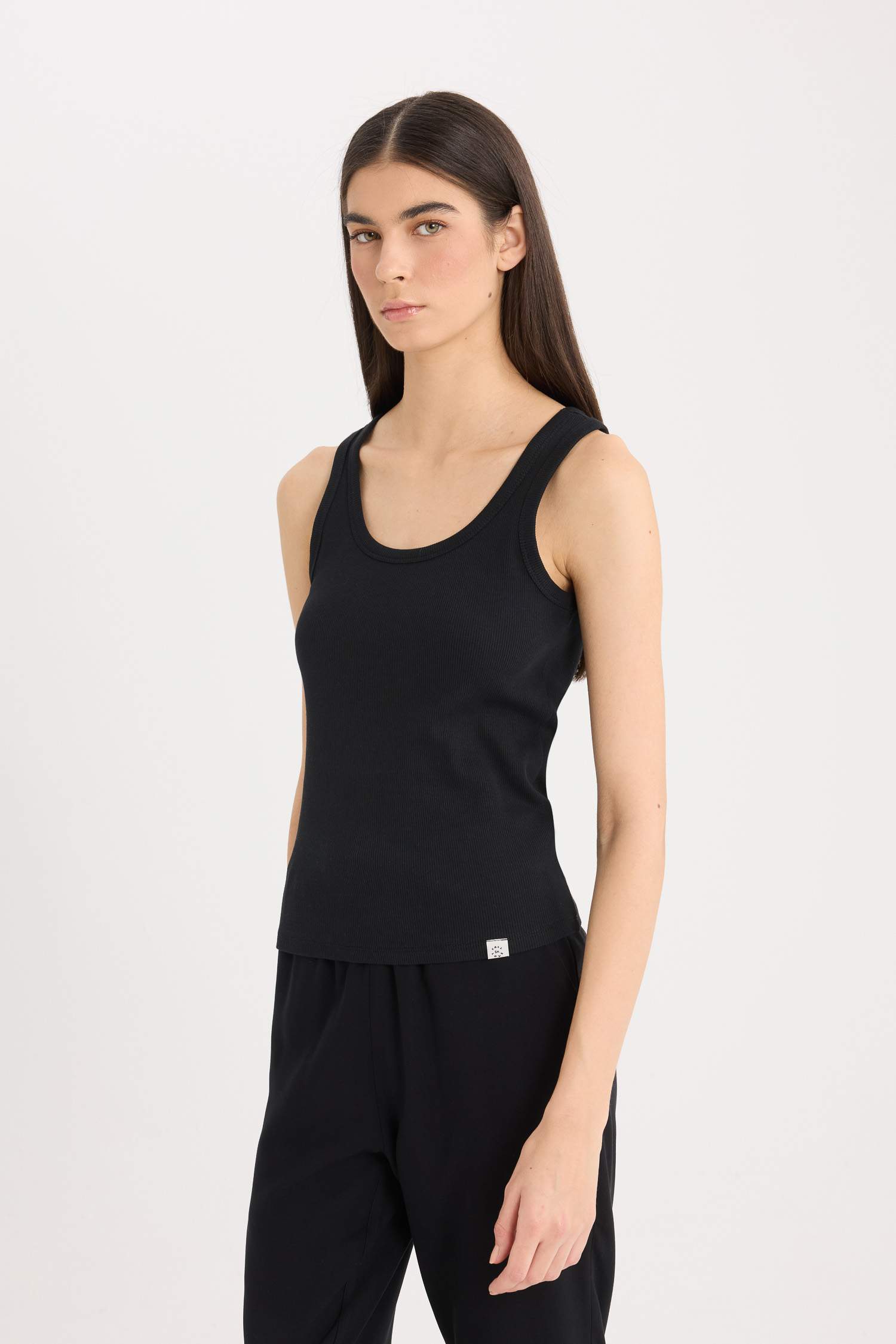 Yuvarlak Yaka Ribana Basic Düz İç Atlet-Fall in Love